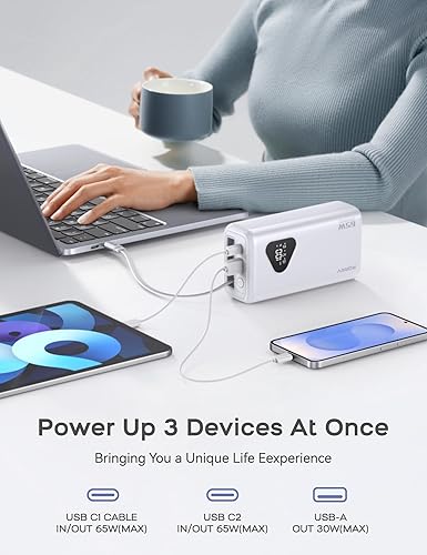 Miniatura 5 de RORRY Banco de energía para portátil, 25000 mAh 65 W, cargador portátil para portátil, cargador de batería PD cargador rápido cables retráctiles