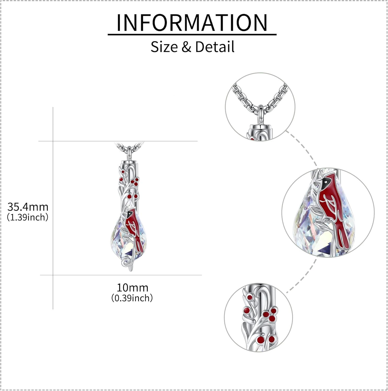 Crystal Urn Necklace for Ashes for Women Sterling Silver Heart Butterfly/Dragonfly/Carnelian Cremation Keepsake Jewelry Gift for Women - Image 5