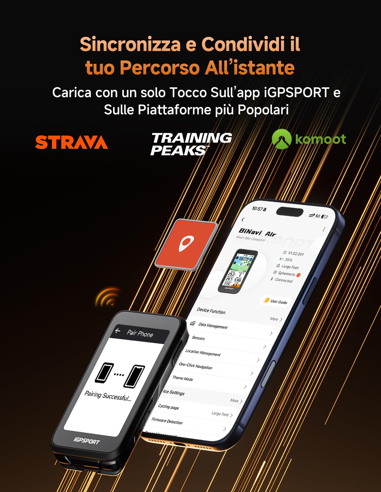 iGPSPORT BiNavi Air Ciclocomputer GPS,Previsione Delle Svolte di Sicurezza, Navigazione Cartografica, Display Touchscreen HD da 3 Pollici, iClimb 3.0, Autonomia Fino a 30 Ore,IPX7