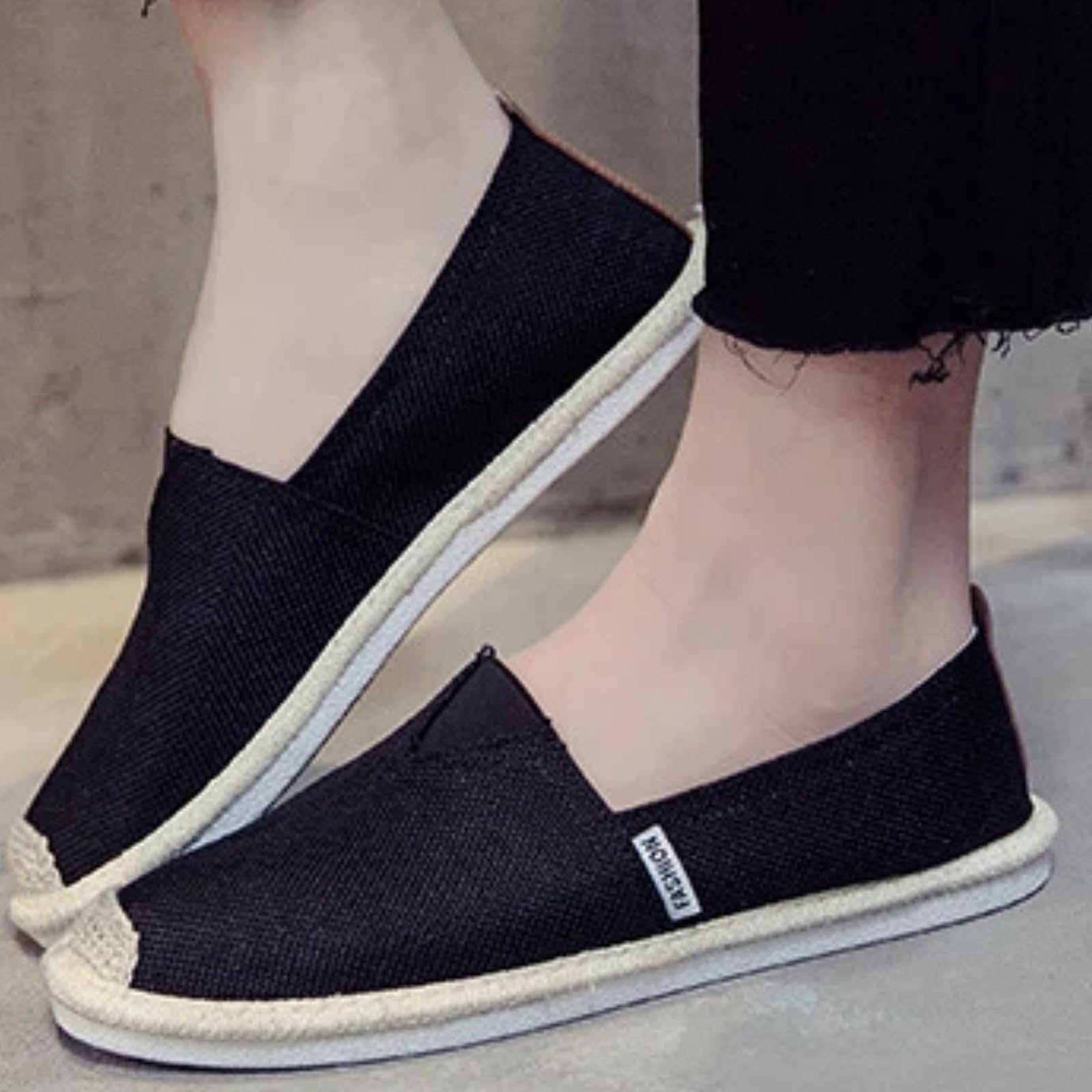 Scarpe Pescatore Uomo Estate Tela Basse Senza Lacci Casual(Nero,40)