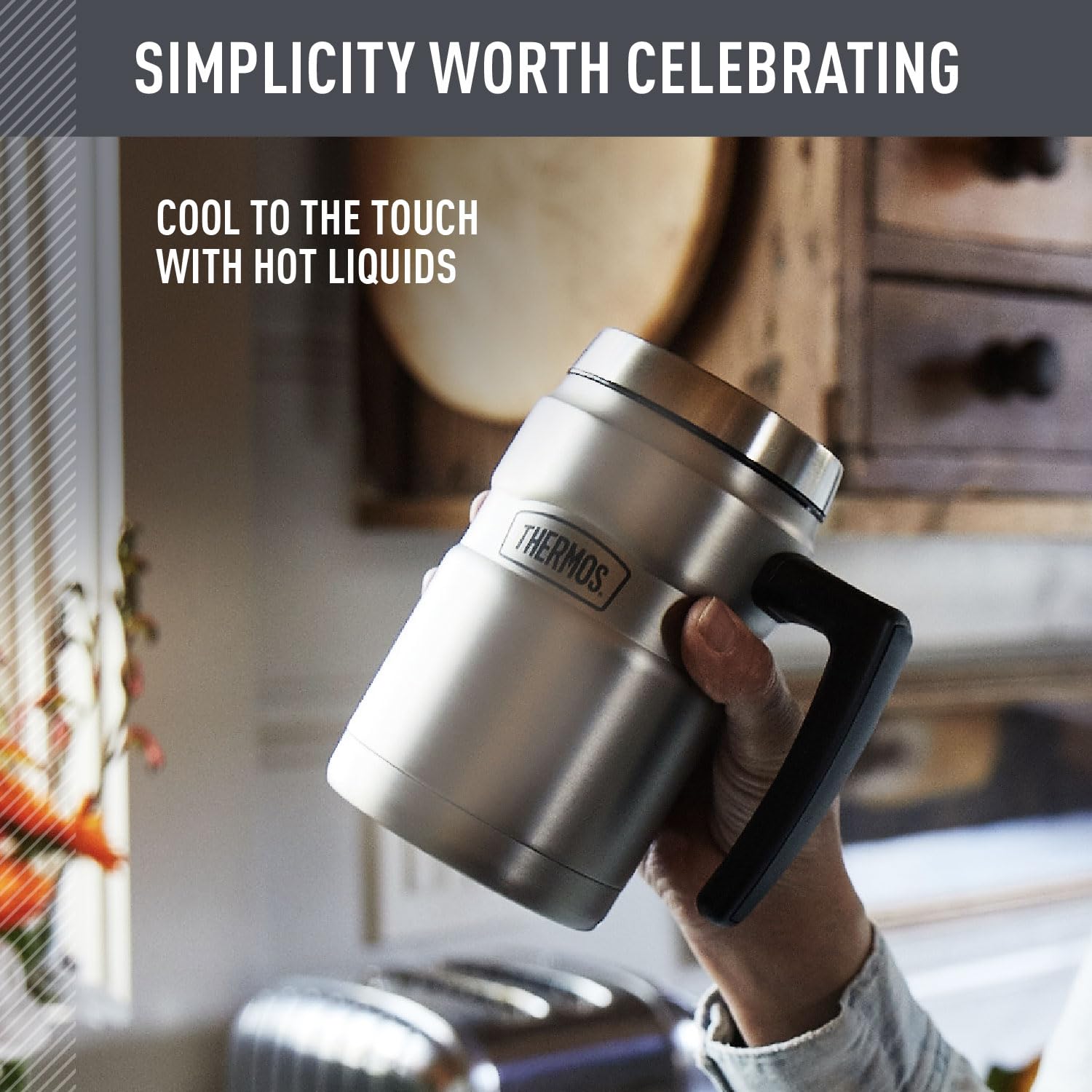 Thermos Taza de café Inoxidable King de 16 onzas Escritorio, Acero Mate