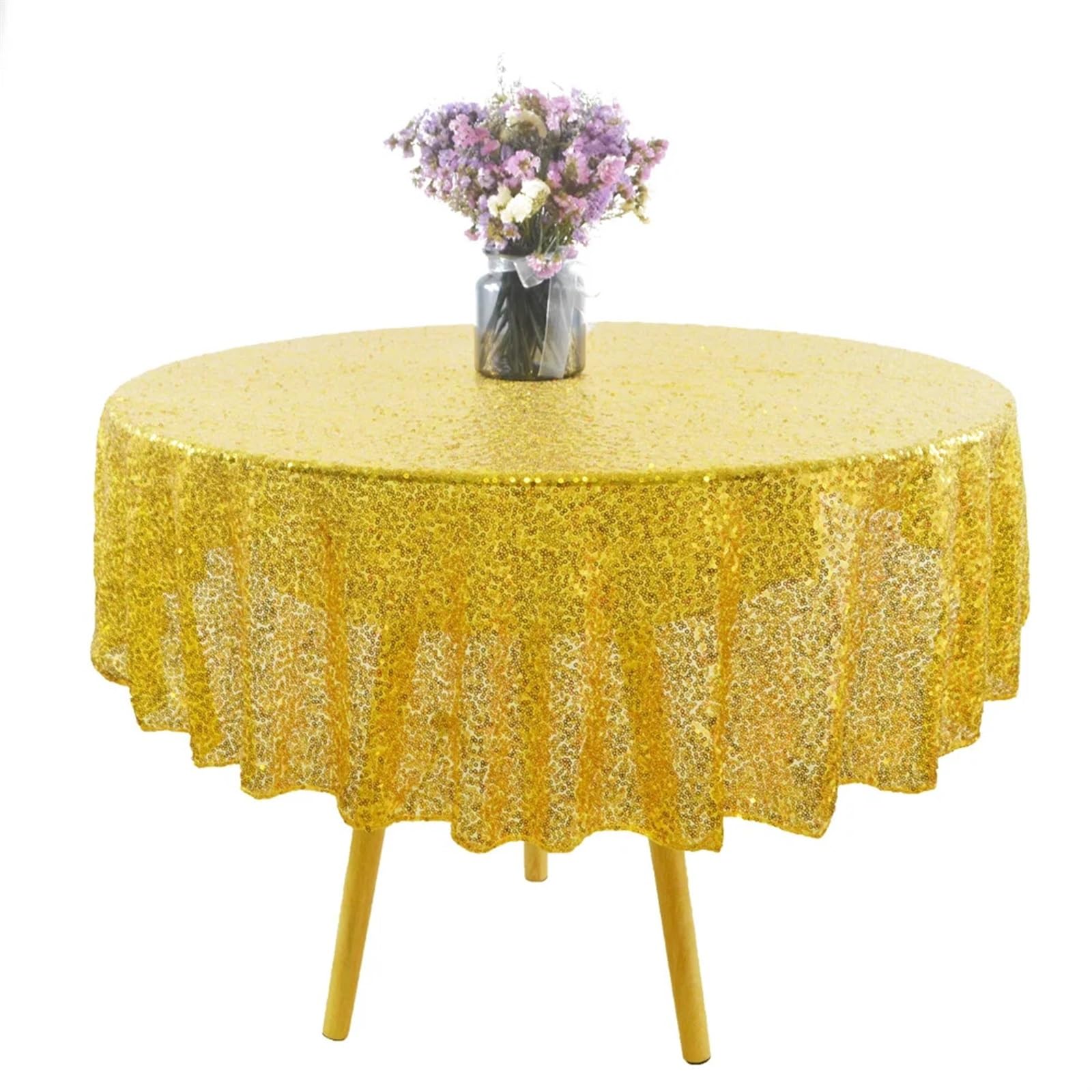 BTRYLDCFA Round Tablecloth Round Sequin 4Ft Tablecloth Glitter Table Cloth For Wedding Party Sparkly Table Cloth For Birthday Baby Bridal Shower(Gold)