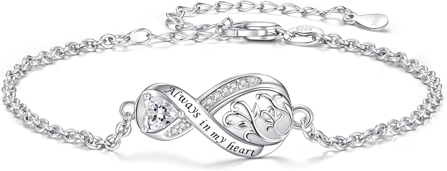 ZOEXUE Infinity/Tree of Life/Rose/Angel Wings/Heart Urn Bracelet for Ashes 925 Sterling Silver Cremation Bracelet for Ashes Keepsake Ashes Urns Jewelry Women Loved Ones