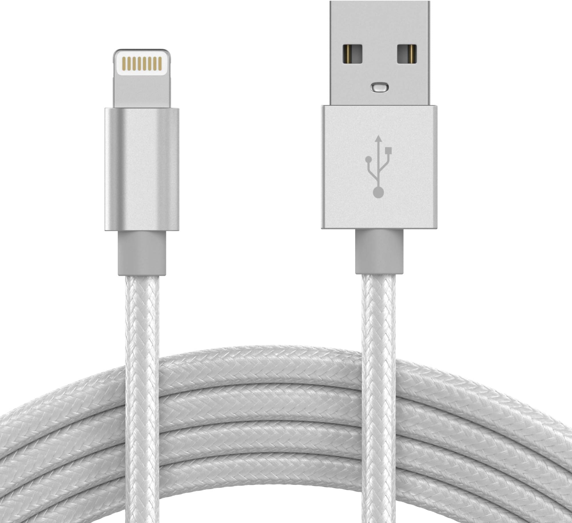 TalkWorks iPhone Charger Lightning Cable 10ft Long Braided Heavy Duty Cord MFI Certified for Apple iPhone 13, 12, 11 Pro/Max/Mini, XR, XS/Max, X, 8, 7, 6, 5, SE, iPad, AirPods, Watch - Silver