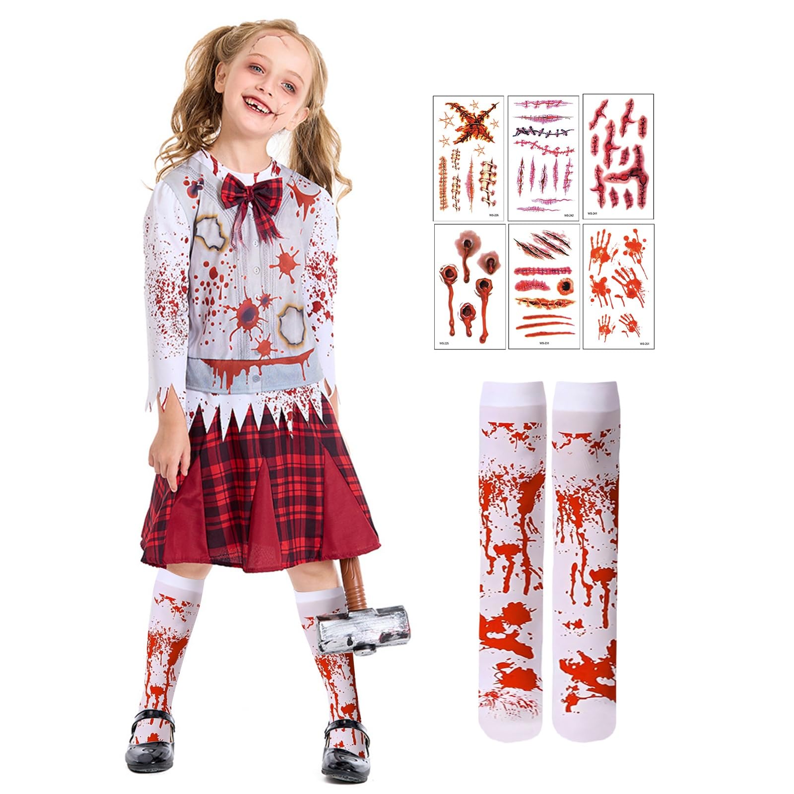 NebulaGlam Halloween Zombie Costume for Girls School Girl Zombie Costume for Kids Halloween Costumes For Girls (M)