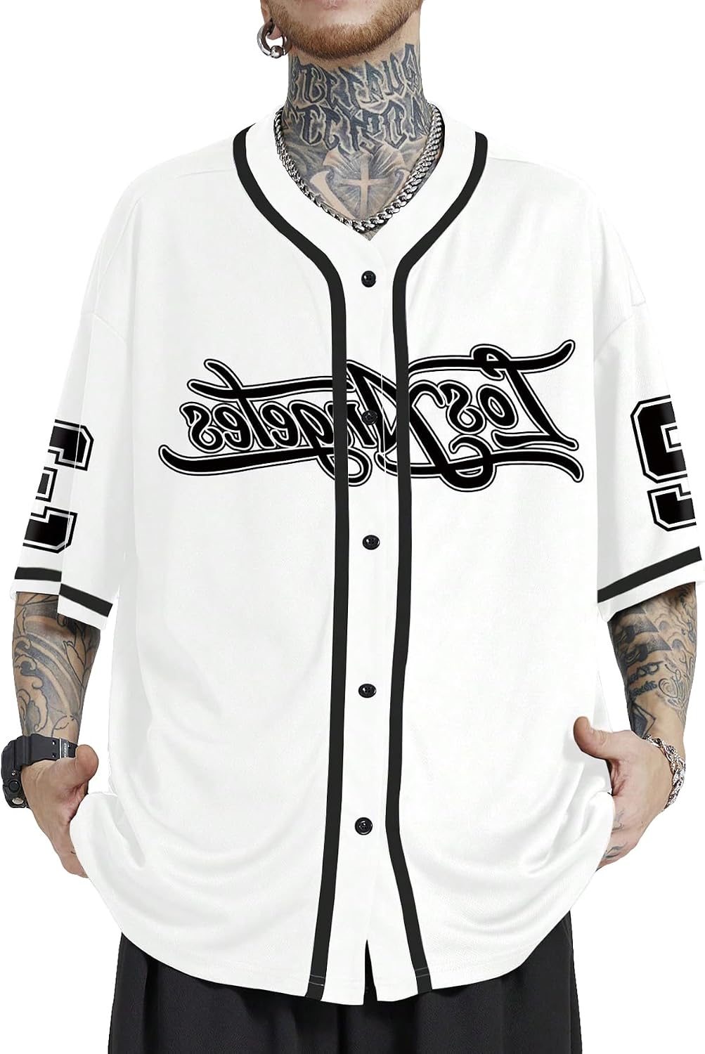 VIPWOLF Men's Button Up Baseball Jersey Short Sleeve Baggy Game Day Tops