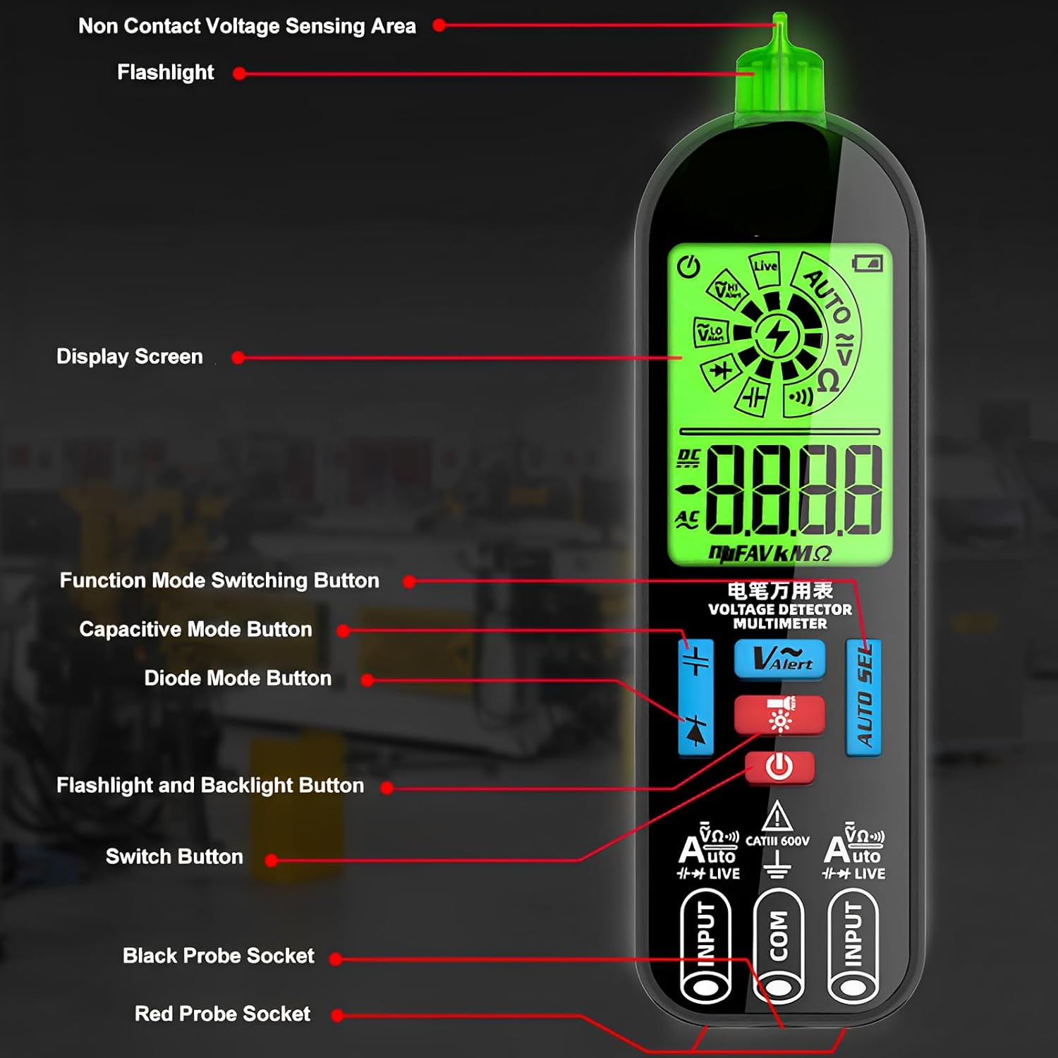 Digital Multimeter, Large Screen Auto Ranging LCD Display Volt Tester, Multimeter for Electricians, Portable Multimeter for Testing AC and DC Voltage, Capacitance, Diode