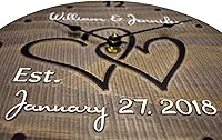 Vista 3 de Reloj de pared de madera personalizado de 11 pulgadas con corazones entrelazados para pareja, madera hecha a mano