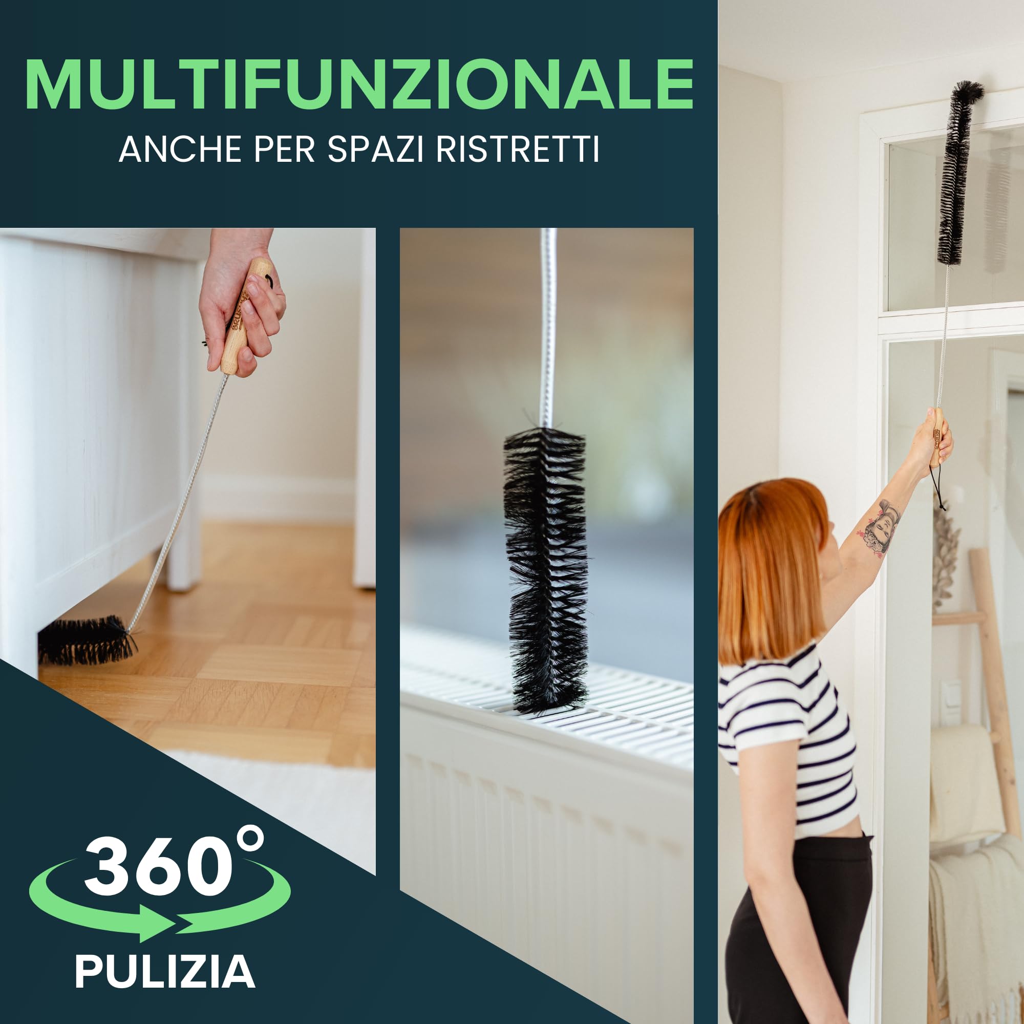 MEISTERSTARK Pulisci Termosifoni Flessibile Lungo 117cm I Spazzola per Pulire Termosifoni senza Graffi I Spazzola Pulizia Caloriferi con Setole di Nylon Flessibili I Per Tutti i Radiatori