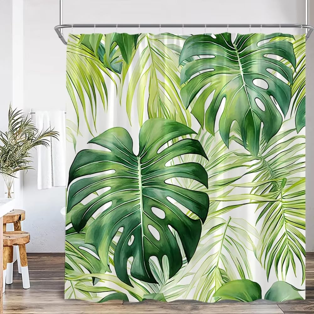 Rideau de bain moderne feuilles vertes étanche et anti-moisissure