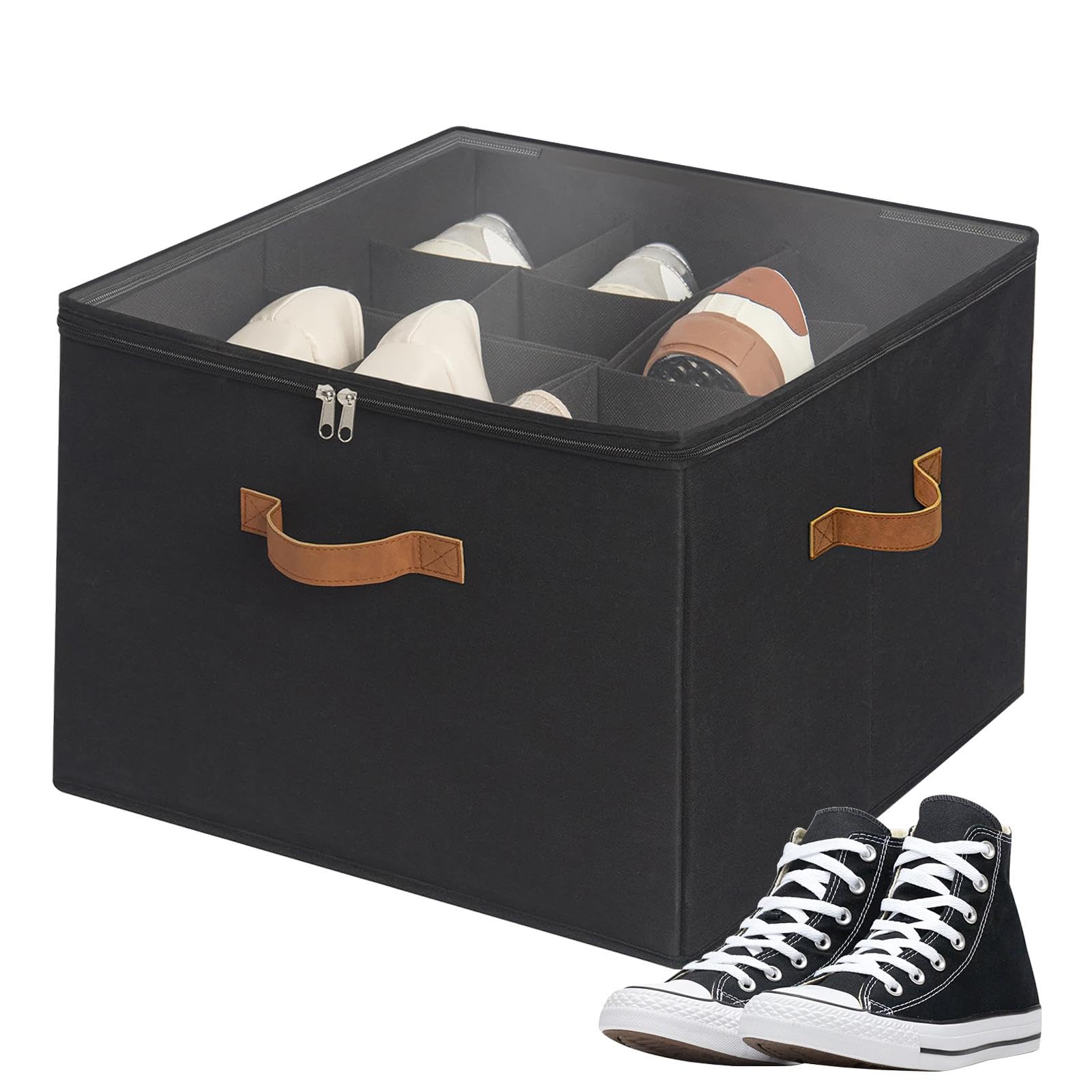 Organisateur Chaussures Placard 16 Paires – Boîtes Rangement Transparents Pliables Avec Poignées Renforcées – Gris Organisateur Chaussures Placard 16 Paires – Boîtes Rangement Transparents Pliables Avec Poignées Renforcées – Gris