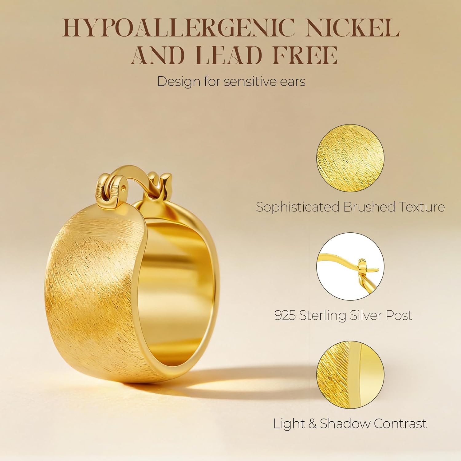Chunky Hoop Earrings for Women, Small Hypoallergenic Earrings with S925 Silver Posts, 18K Gold & White Gold Plated Non Tarnish Classic Trendy Jewelry for Gift image 4