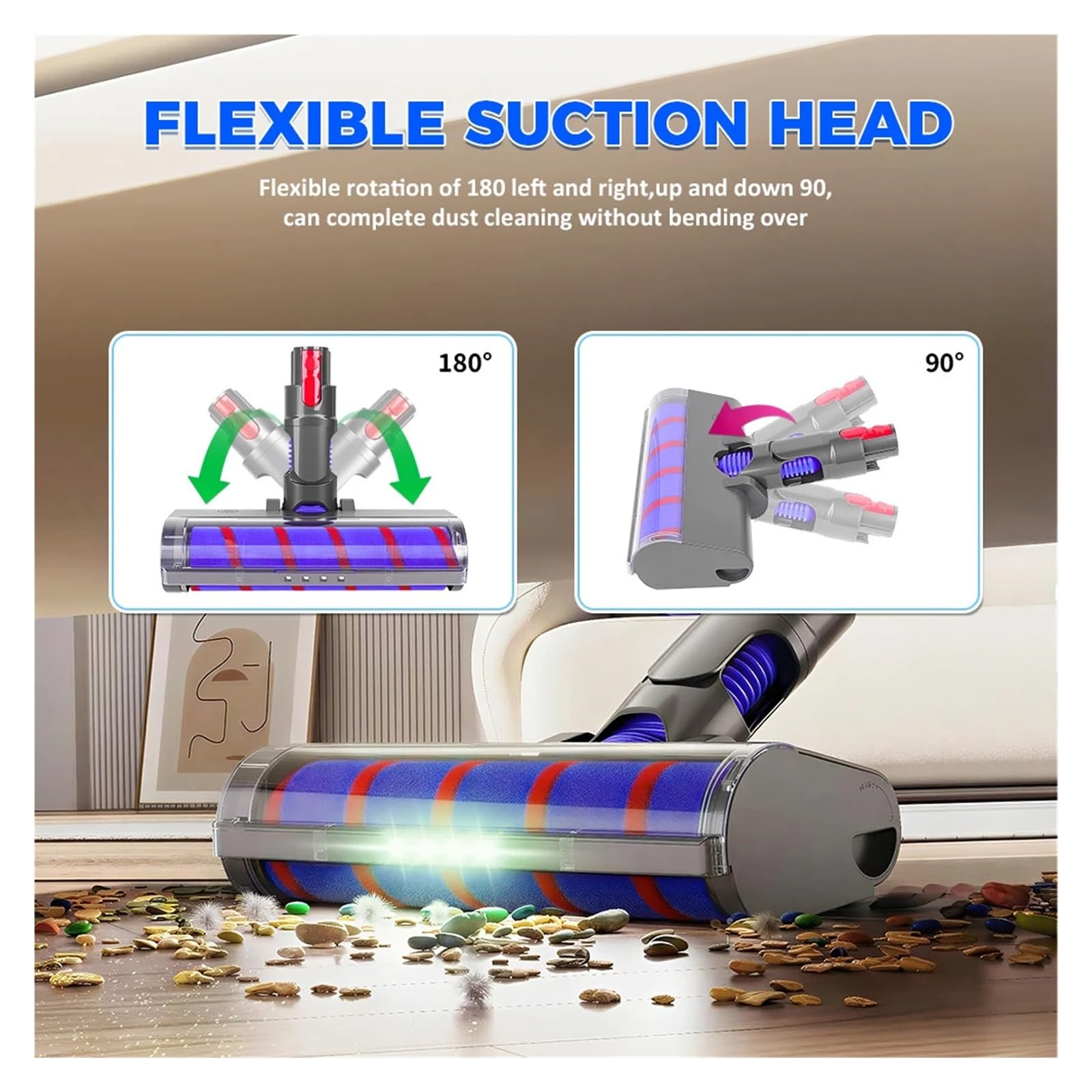 Cabezal de aspiradora de accionamiento Directo, Cabezal de Rodillo barredor Suave for Suelo, Compatible con Cepillo Dyson, V7, V8, V10, V11, V15