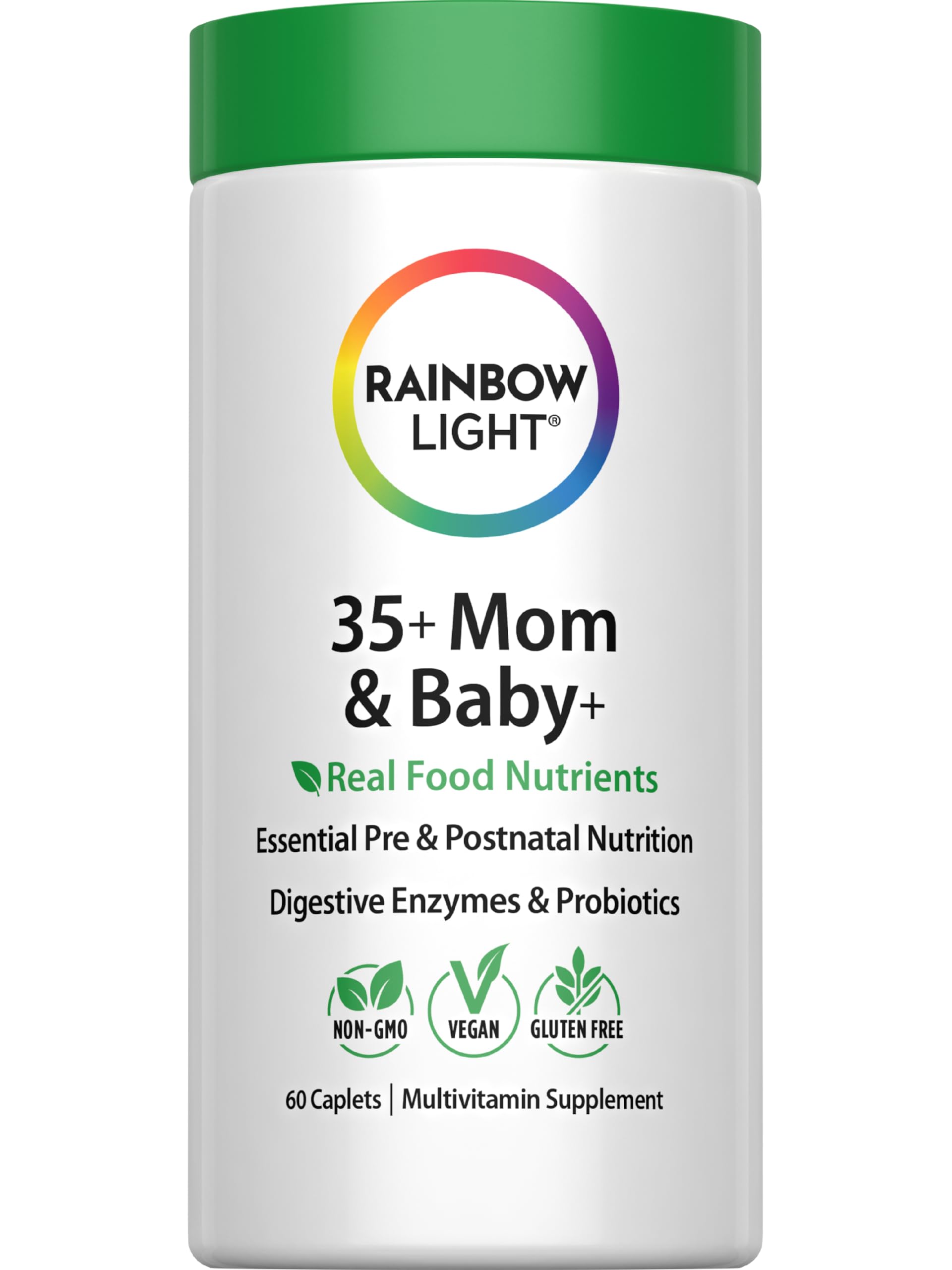Rainbow Light 35+ Mom & Baby + Multivitamin | 60 Caplets | Prenatal and Postnatal Nutrition | Real Food Nutrients, Digestive Enzymes & Probiotics | Essential Vitamins and Minerals for Women