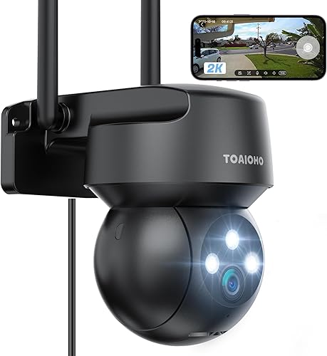 Cámara de seguridad 2K para exteriores, cámara para seguridad del hogar exterior con visión nocturna a color, detección de movimiento y alarma