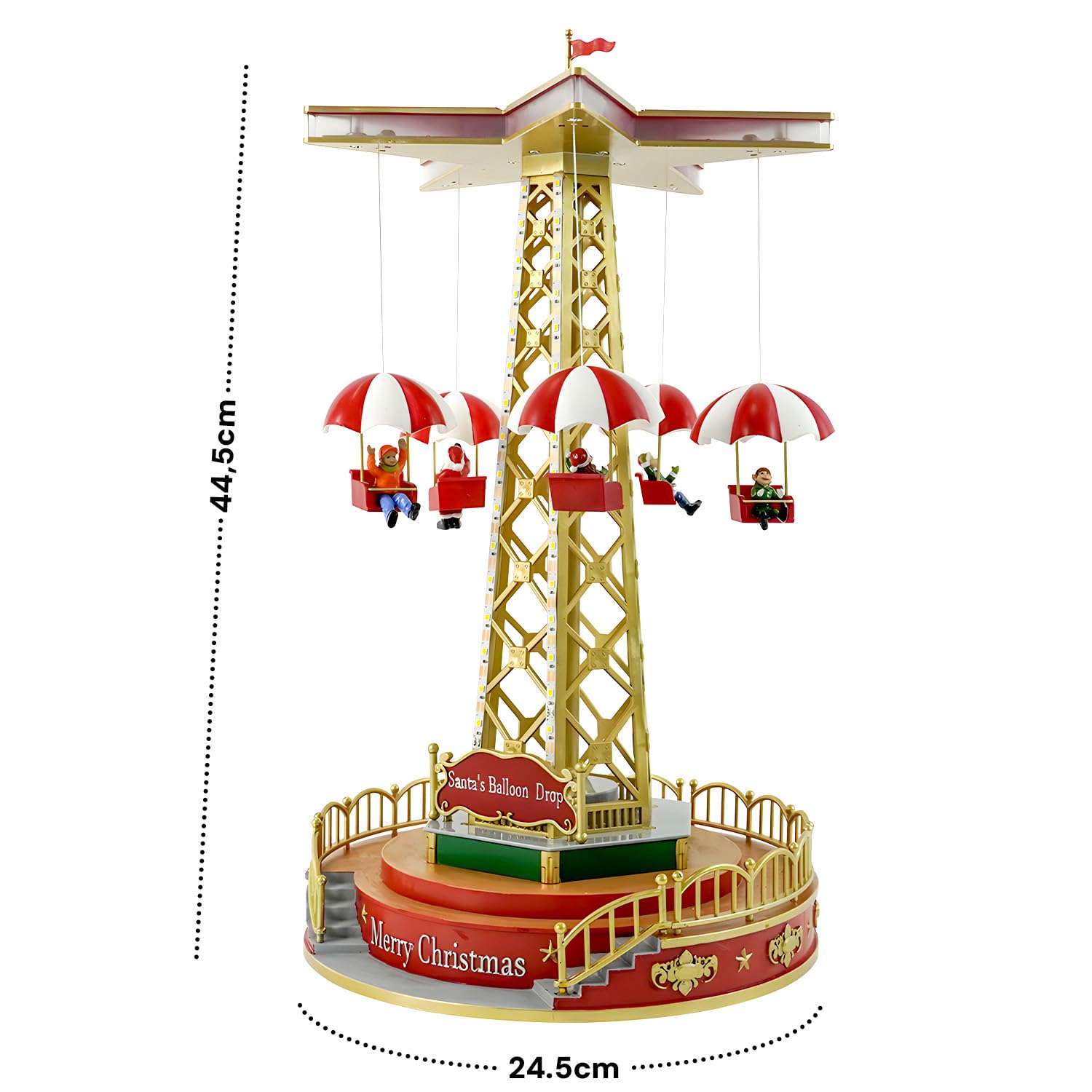 Avilia Giostra Natalizia Animata con Musica e Luci Led - Ideale per Decorare Casa o Villaggi di Natale Durante le Feste Natalizia - Dipinta a Mano è Adatta a Tutti gli Arredamenti - 44.5x24,5x24.5cm