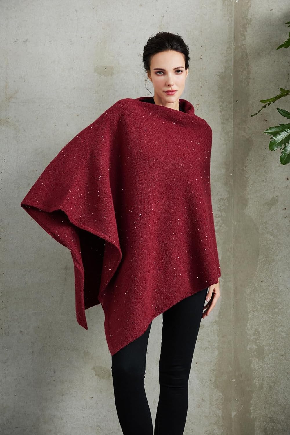 Women's Heaps Collar Bohemian Poncho Sweater Knitted Cape Irregular Hem Wrap Pullover for Spring Fall Winter - Image 2