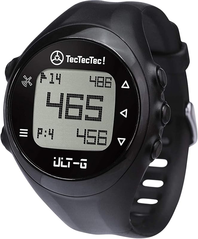 Reloj GPS de golf ULT-G: reloj de distancia simple y fácil, no requiere aplicación en el campo, distancias delantera/trasera/media, más de 38 000 campos precargados, liviano y resistente al agua – Negro