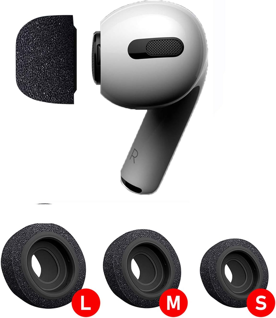 Memory Foam Ear Tips Compatible with AirPods Pro, Replacement Earbud Tips Covers, Anti-Slip Eartips, 3 Pairs (S, M, L) (Black)