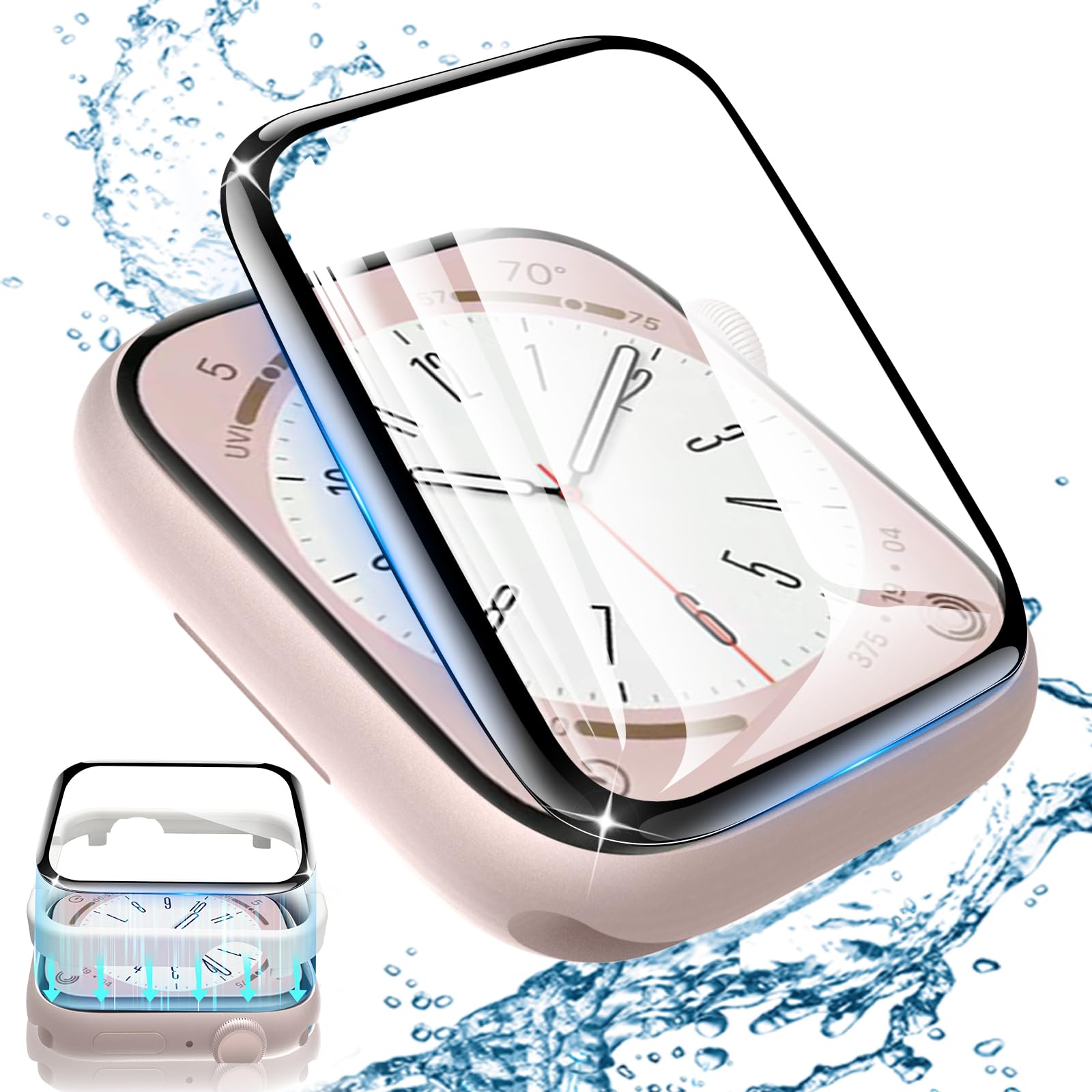 YMHML2 Pack for Apple Watch Series 9 Screen Protector 45mm, Upgrade Tempered Glass 3D Curved Edge Full Coverage Waterproof Film Screen Protector for Apple Watch 45mm iWatch Series 9/8/7 Accessories