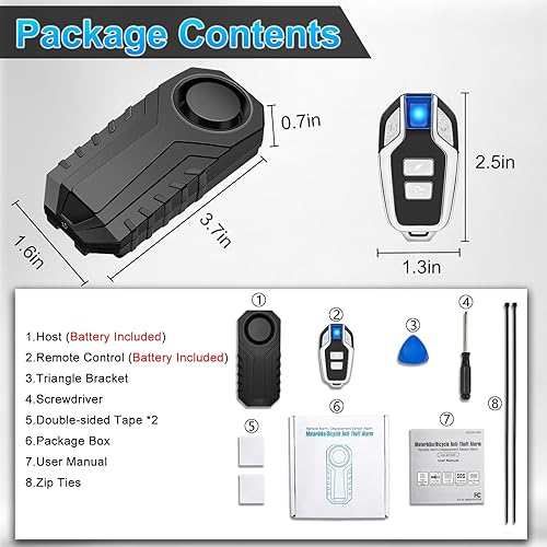 Miniatura 36 de Juego de 2 alarmas inalámbricas para bicicleta con control remoto, alarma antirrobo, alarma inalámbrica con sensor de movimiento, alarma impermeable