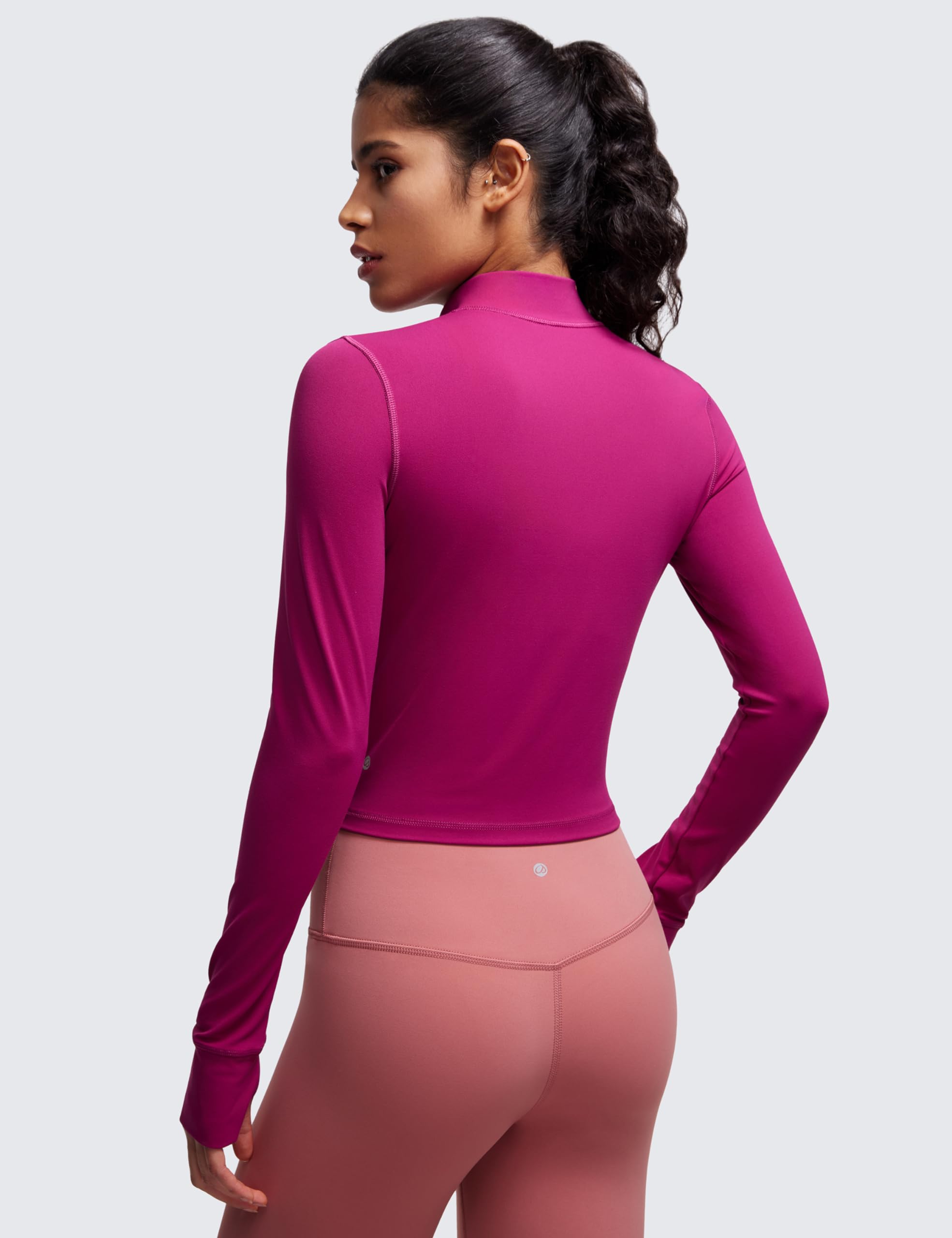 CRZ YOGA Damska kurtka treningowa Butterluxe z zamkiem błyskawicznym i krótkim rękawem, dopasowana, lekka, sportowa koszulka do jogi z otworami na kciuki