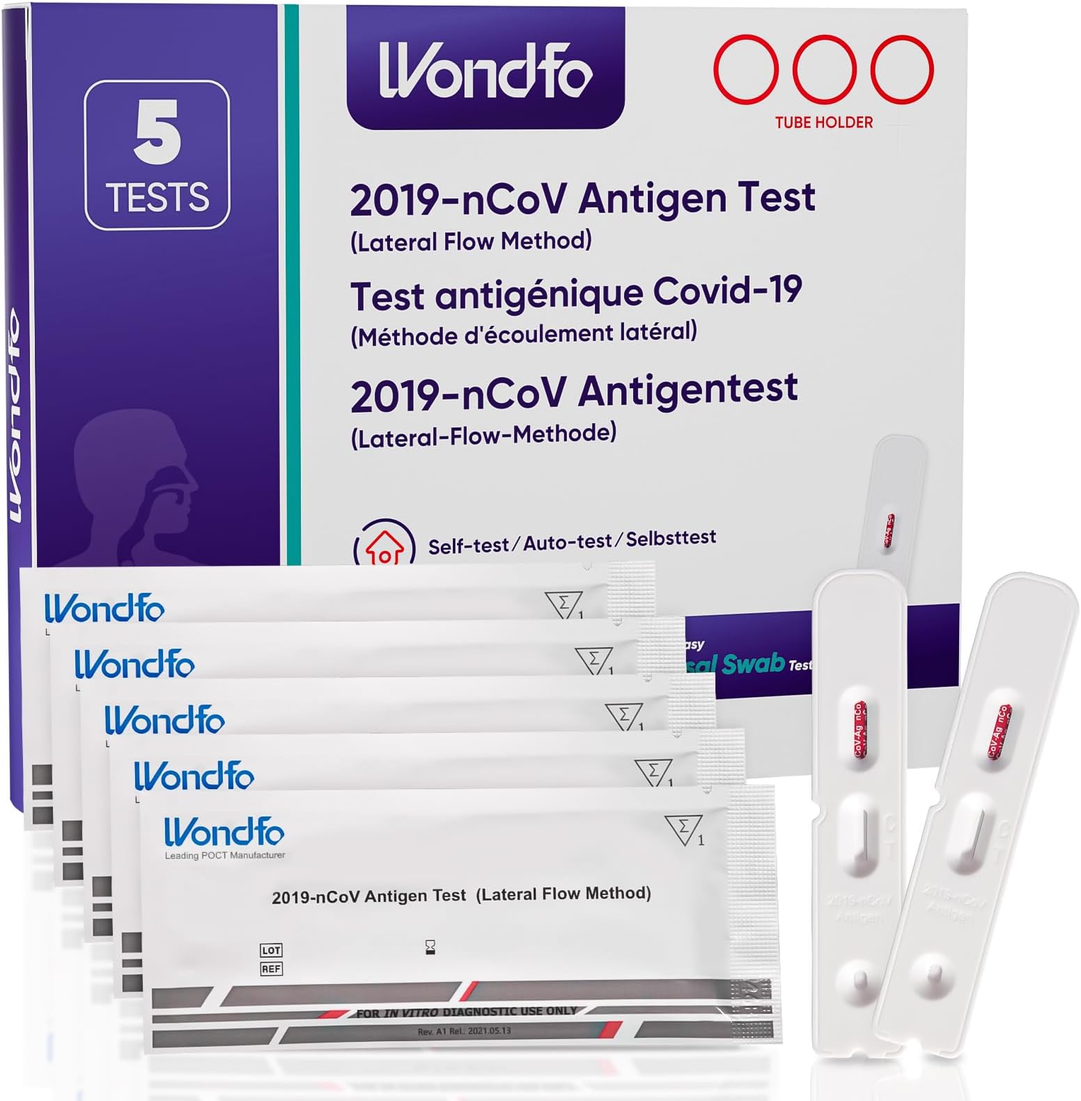 Wondfo Covid Lateral Flow Test Kit 5 Pack Covid Tests for Covid-19 Antigen Rapid Test Self Testing in 15 Minutes at Home