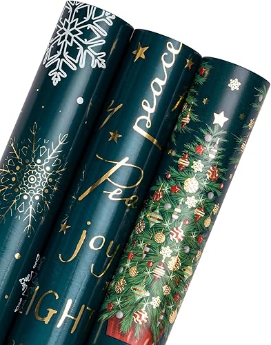 Miniatura 8 de WRAPAHOLIC Rollo de papel kraft de regalo de Navidad, mini rollo, 3 rollos, 17 x 120 pulgadas por rollo, letras rojas y blancas de Feliz Navidad,