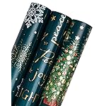 WRAPAHOLIC Christmas Wrapping Paper Roll - Mini Roll - 3 Rolls - 17 Inch x 120 Inch Per Roll - Green Christmas Tree and Snowflake Holiday Design with Metallic Foil Shine