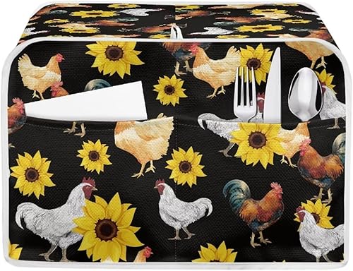 Cubierta antipolvo para tostadora con bolsillos, compatible con tostadora de 2 rebanadas, estampado de pollo y girasol, accesorios de tostadora,