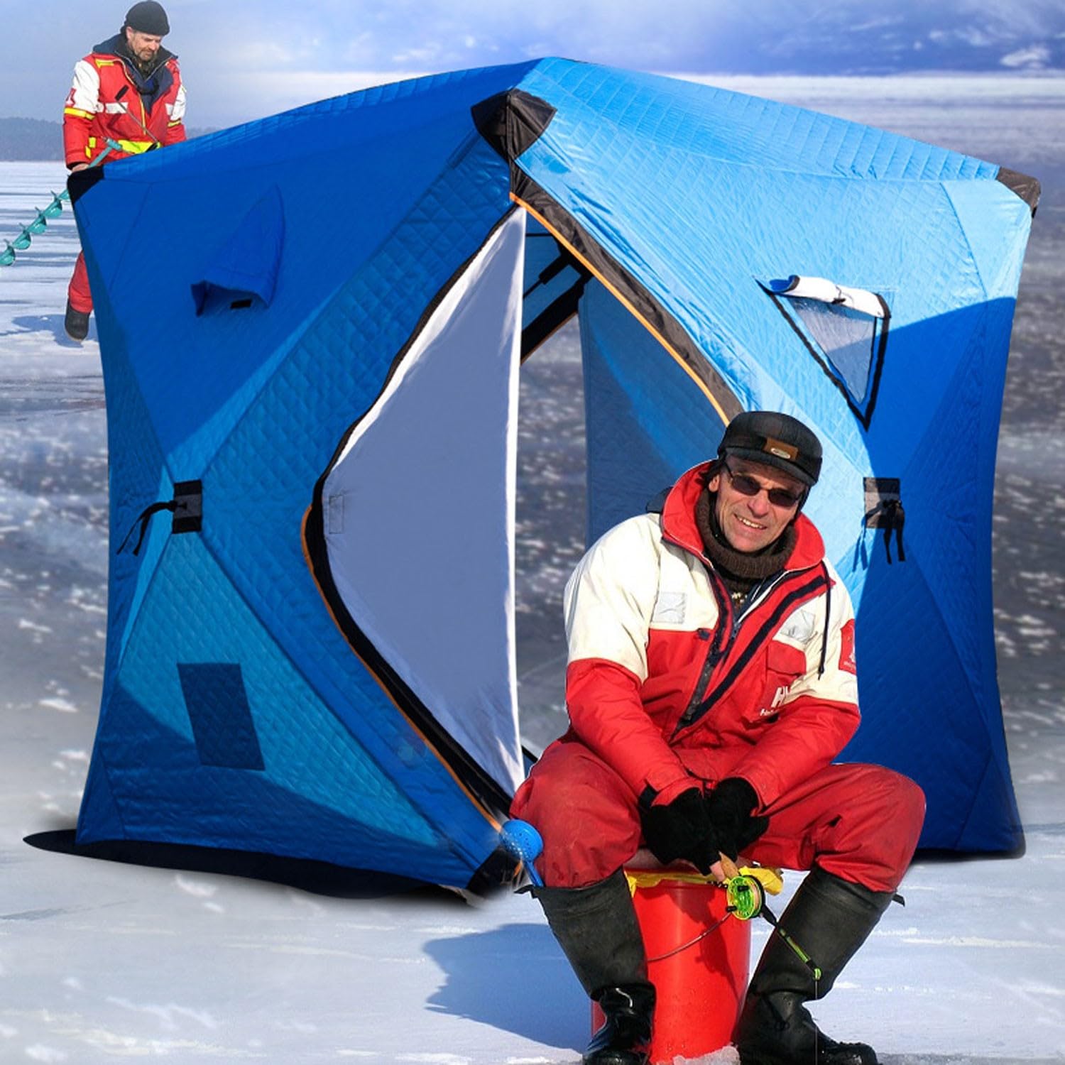 SciAza Ice Fishing Tent, Insulated Portable Outdoor, Thickened Cold-Proof, Multi-Person, with Chimney
