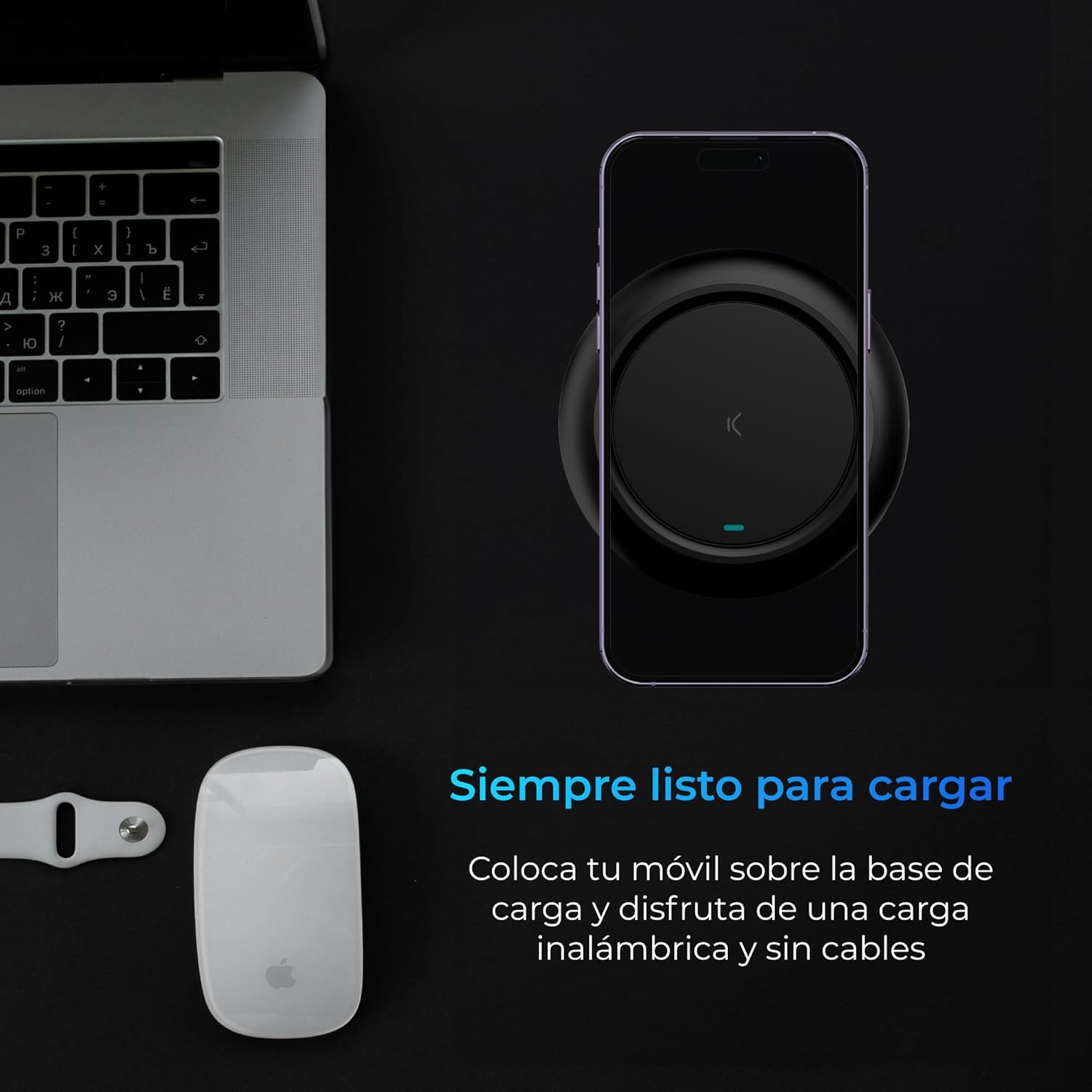 Base de Carga inalámbrica KSIX Fast Charge 15 W, para Smartphones y Auriculares Qi, Carga rápida, Cable USB-C a USB-C, Negro 7