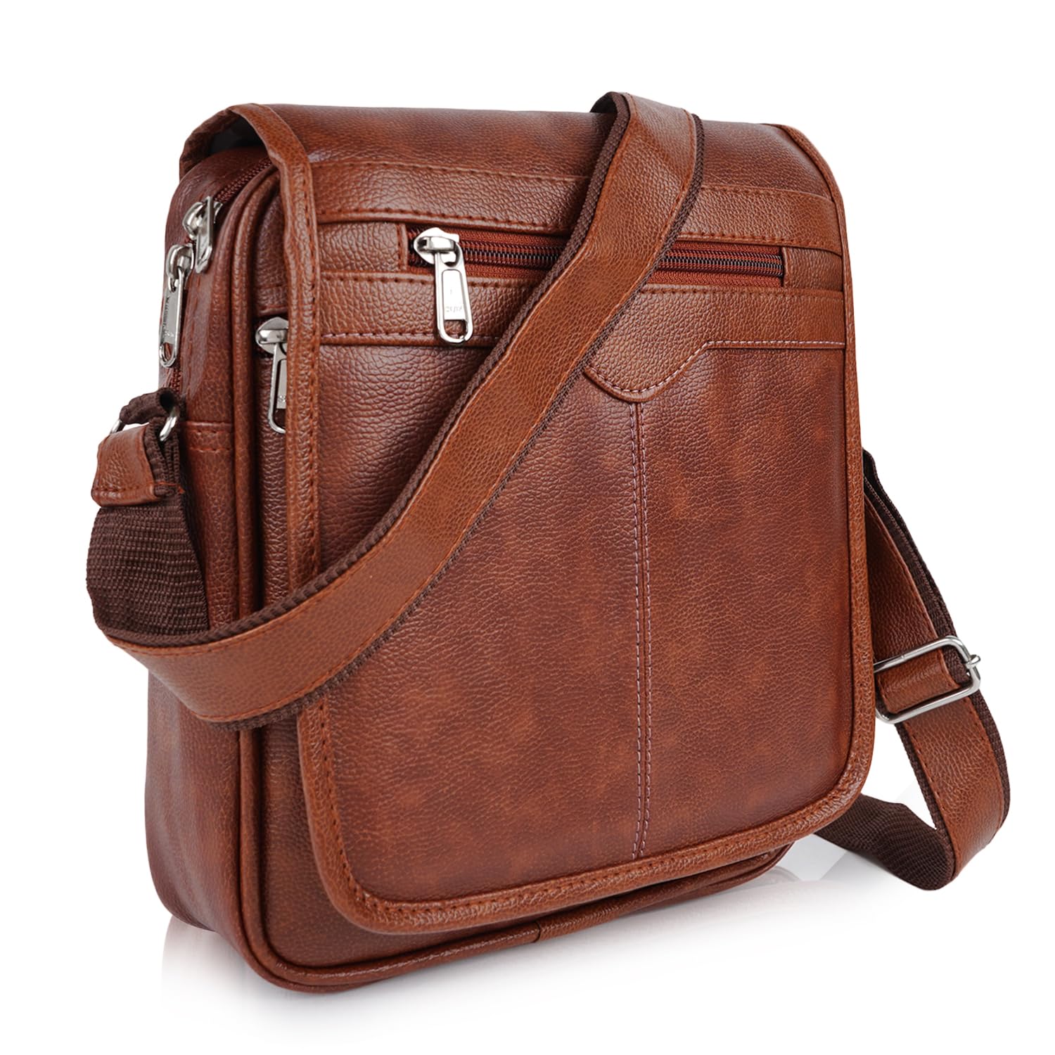 Martucci PU Leather Sling Bag for Men & Women – 7L Crossbody Shoulder Bag | Stylish Messenger Bag for Travel, Office, Business & Daily Use | Adjustable Strap One Side Shoulder Bag (Tan)