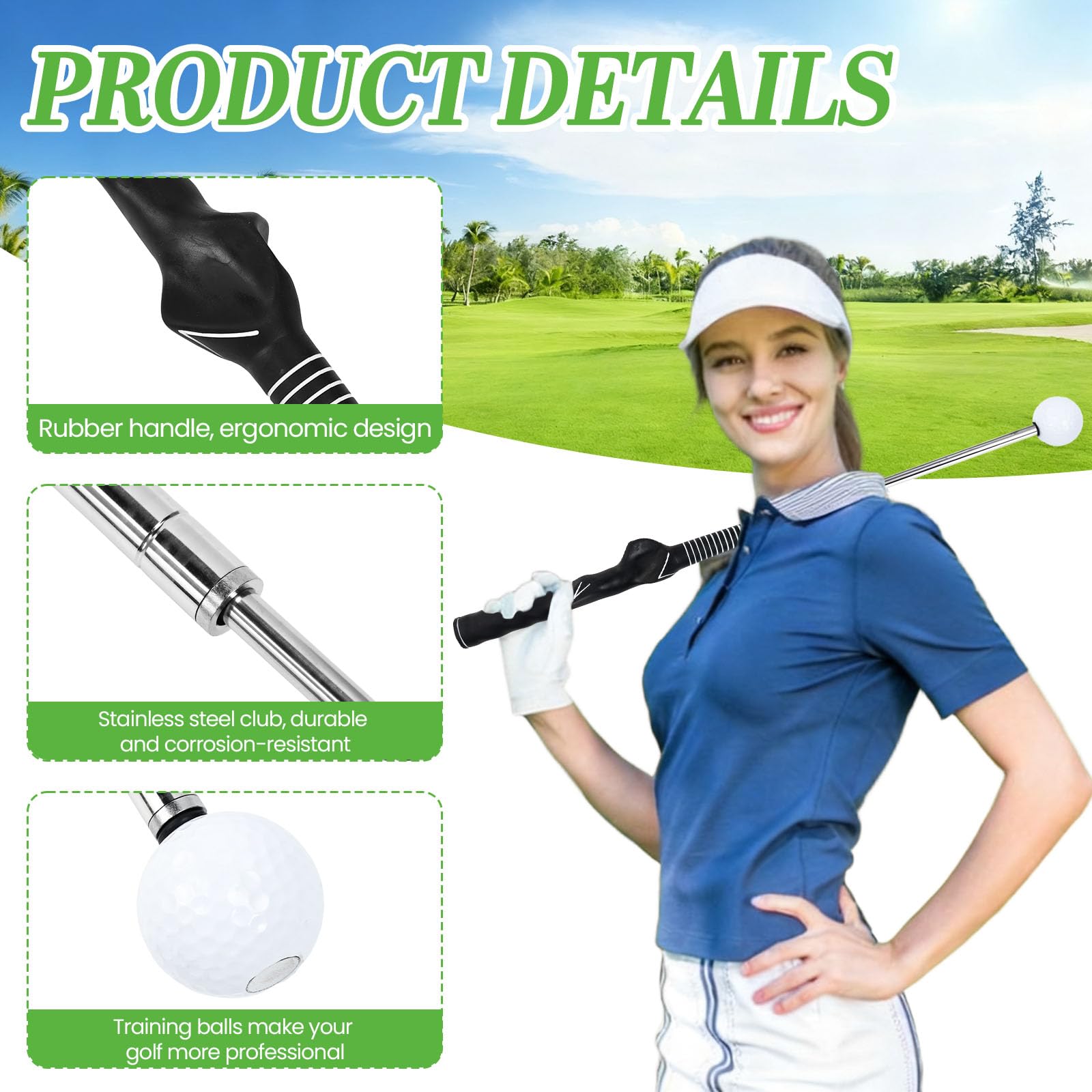 Bastoni Telescopici da Golf, Allenatore Telescopico Swing del Golf Asta Allenamento Golf Telescopico Inossidabile Bastone Golf con Fascia Elasticizzata e Pinza per Pallina da Golf