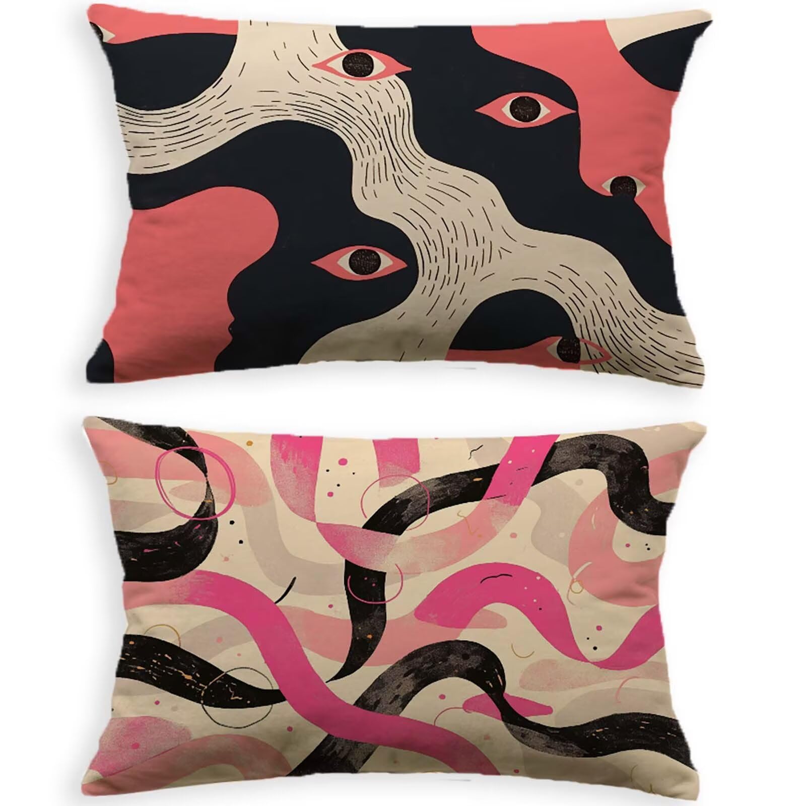 Housse de coussin de jardin 80x100cm imperméable lin abstrait zippée lot de 2