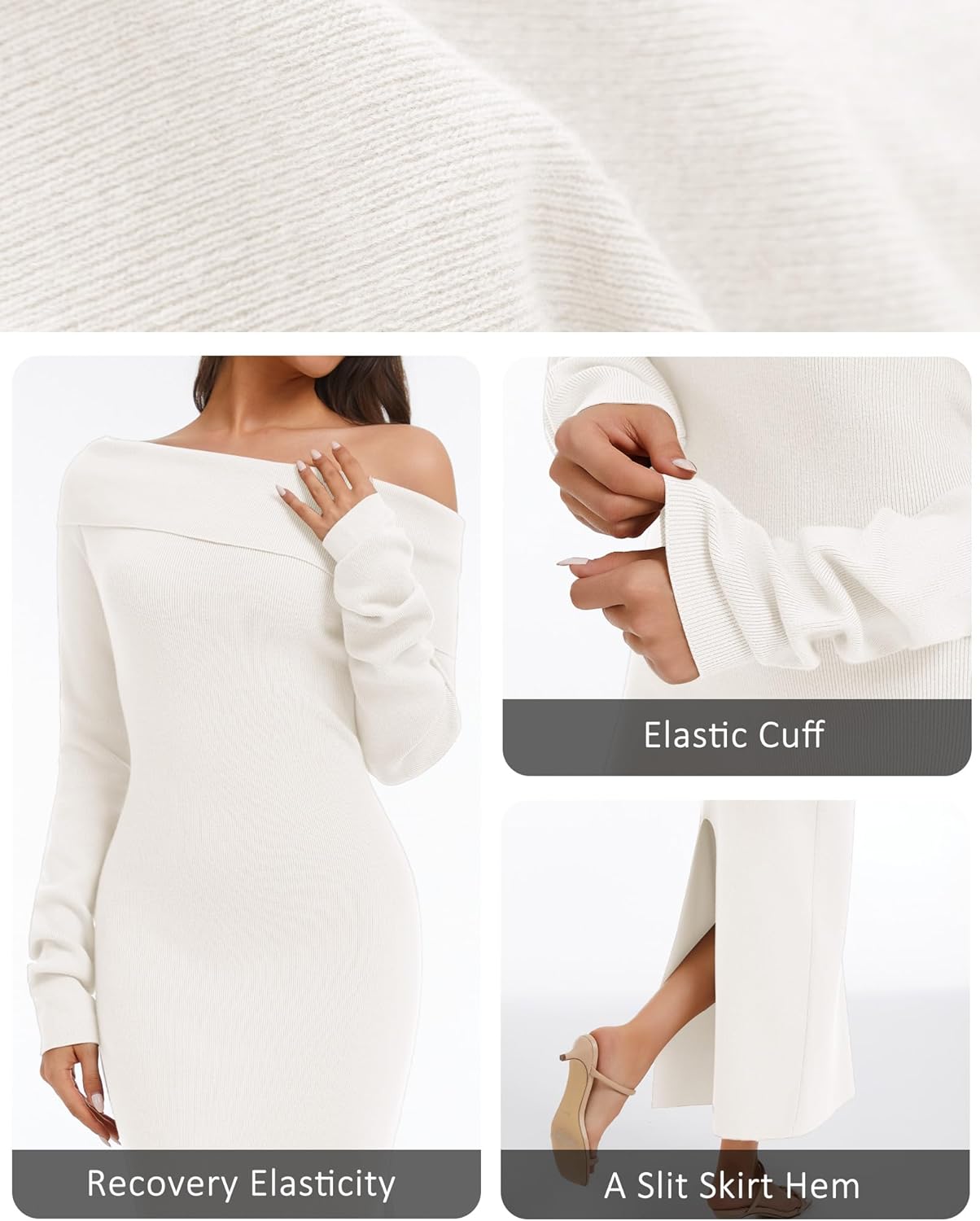 Women's Off Shoulder Bodycon Sweater Dress Long Sleeve Fall Maxi Dress Elegant Cocktail Party Long Dresses - Image 7