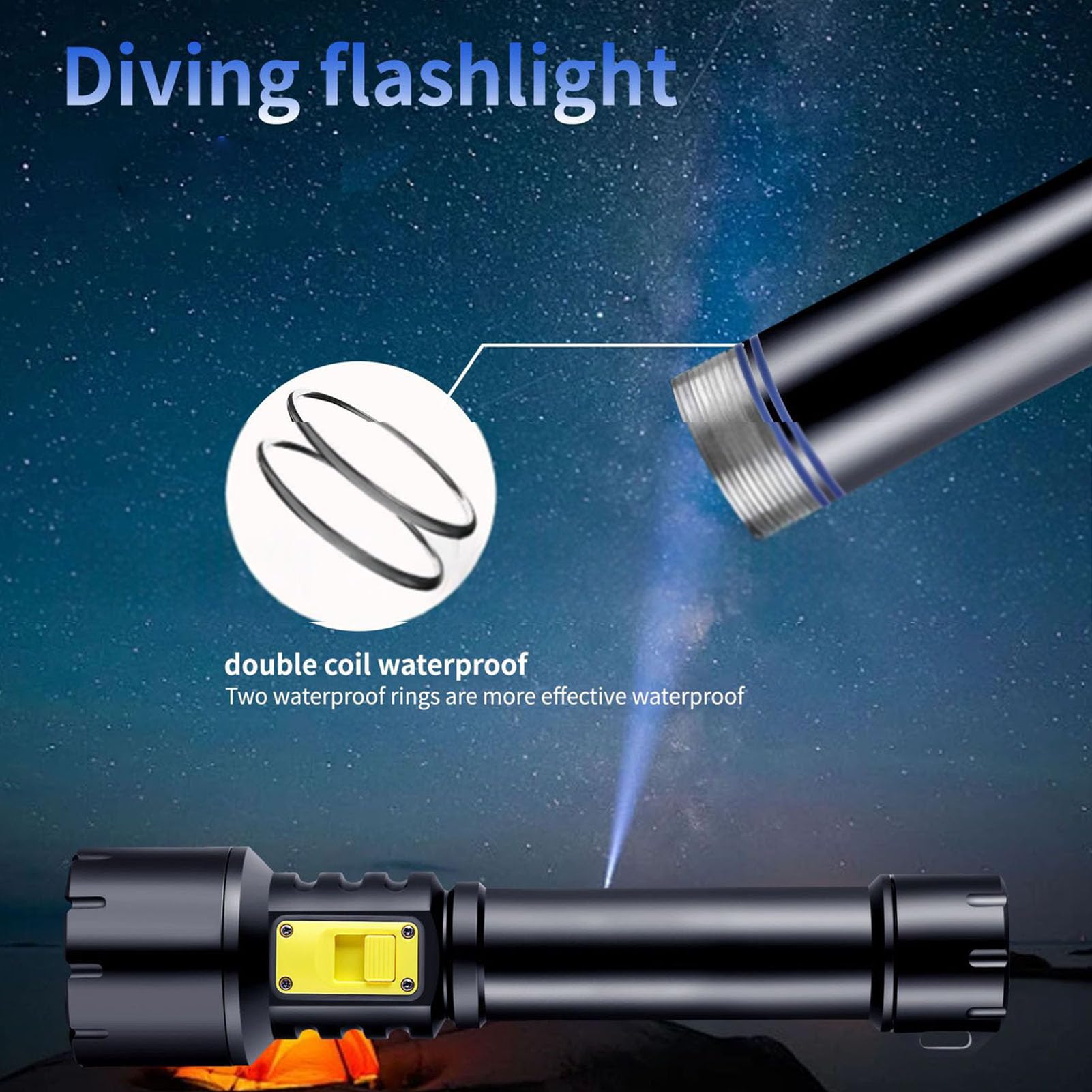 Torcia subacquea impermeabile in alluminio, ad alta luminosità, torcia subacquea a LED per esplorazione subacquea