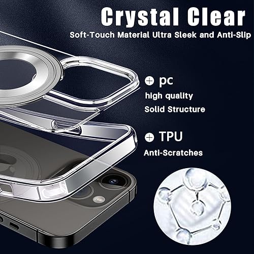 Miniatura 6 de Funda transparente para iPhone 15 Pro Max con soporte de anillo magnético invisible, compatible con MagSafe, protección contra caídas de grado