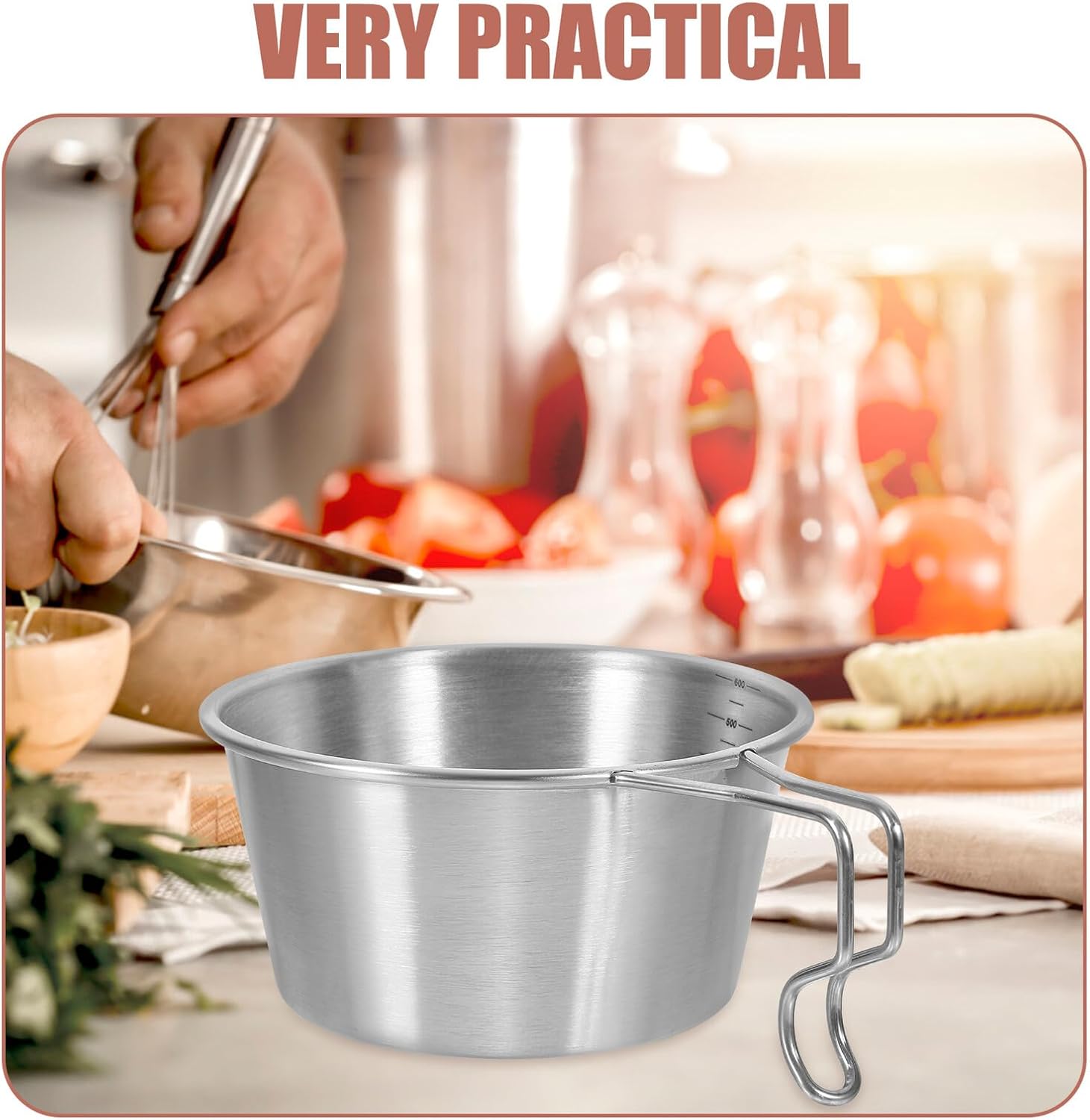 Cabilock Portable Camping Bowl with Handles, Large Stainless Steel Picnic Ramen Bowl, Lightweight Outdoor Cooking Dinnerware for Hiking and Travel