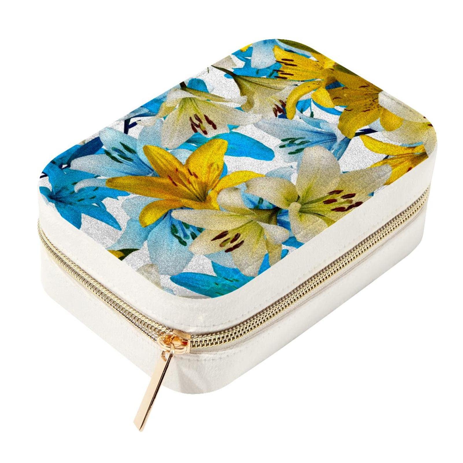 Boîte à bijoux de voyage pour filles cadeau motif fleurs de lys