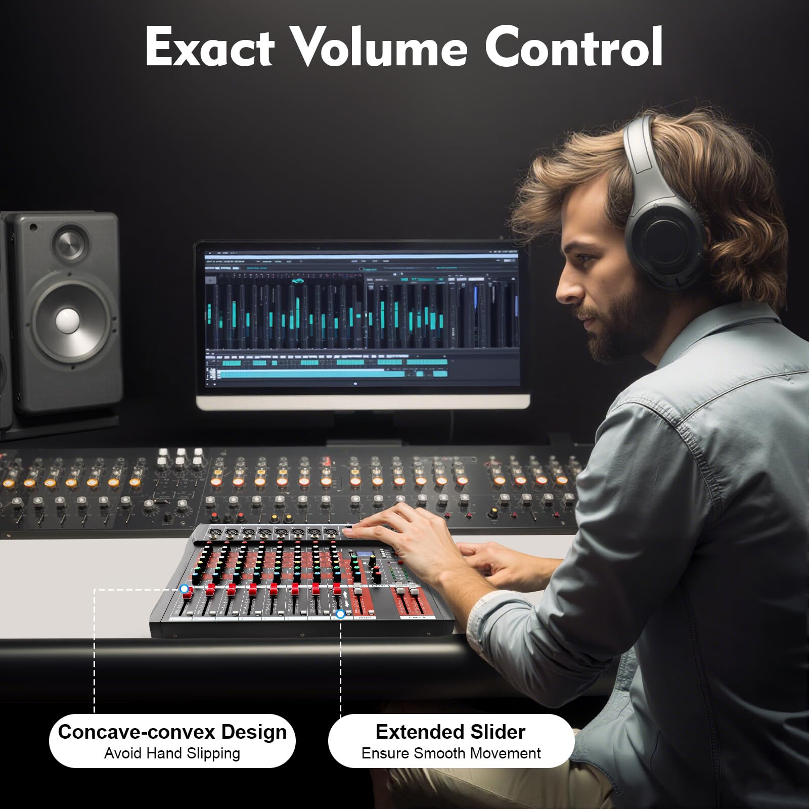 Mixer Audio Mixer 8 Canali Professionale con Bluetooth USB, Mixer 8 Ingressi Microfono Alimentazione Phantom 48V, Equalizzatore 3 Bande Fader Preciso per Karaoke Studio Scena