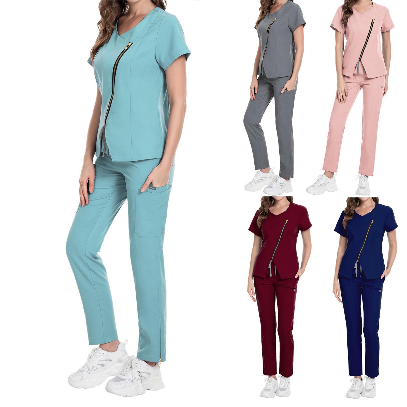 Traje médico para mujer y hombre, 2 piezas, ropa de trabajo, camiseta de manga corta y pantalones largos, traje de protección para médicos, uniformes, enfermeras, médicos, ropa de trabajo