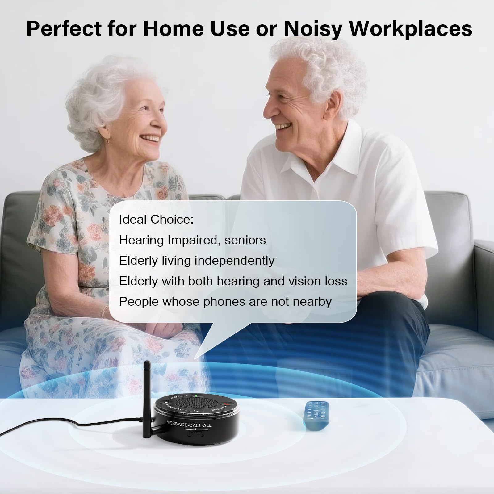 Altoparlante per telefono / amplificatore audio con suoneria esterna per telefono cellulare e lampeggiatore, altoparlante suoneria per anziani, non udenti, avvisi visivi e acustici, non