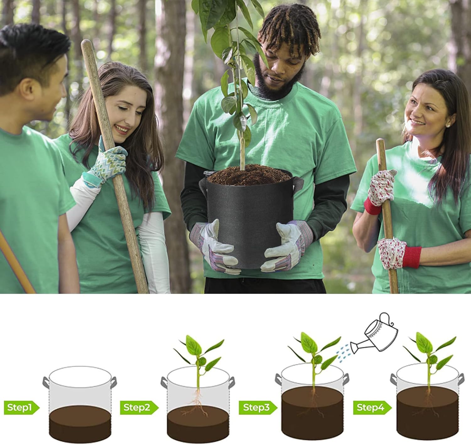 FYY 5-Pack 10 Gallon Grow Bags,Heavy Duty Thickened Nonwoven Plant Fabric Pots with Reinforced Handles,for Potato/Strawberry/Plants/Vegetables Plant Container/Aeration Grow Pots-Black