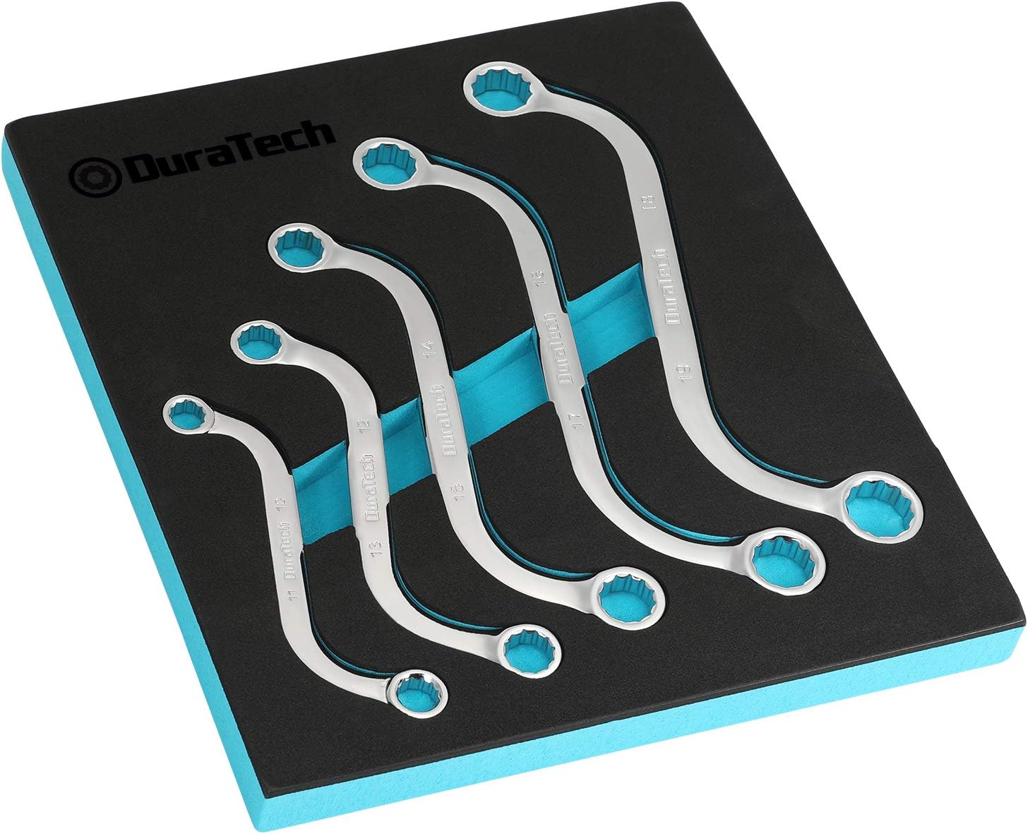 DURATECH S-Style Box Wrench Set, Metric, 5-Piece, 10mm to 19mm, 12 Point, CR-V, with EVA Foam Tool Organizer