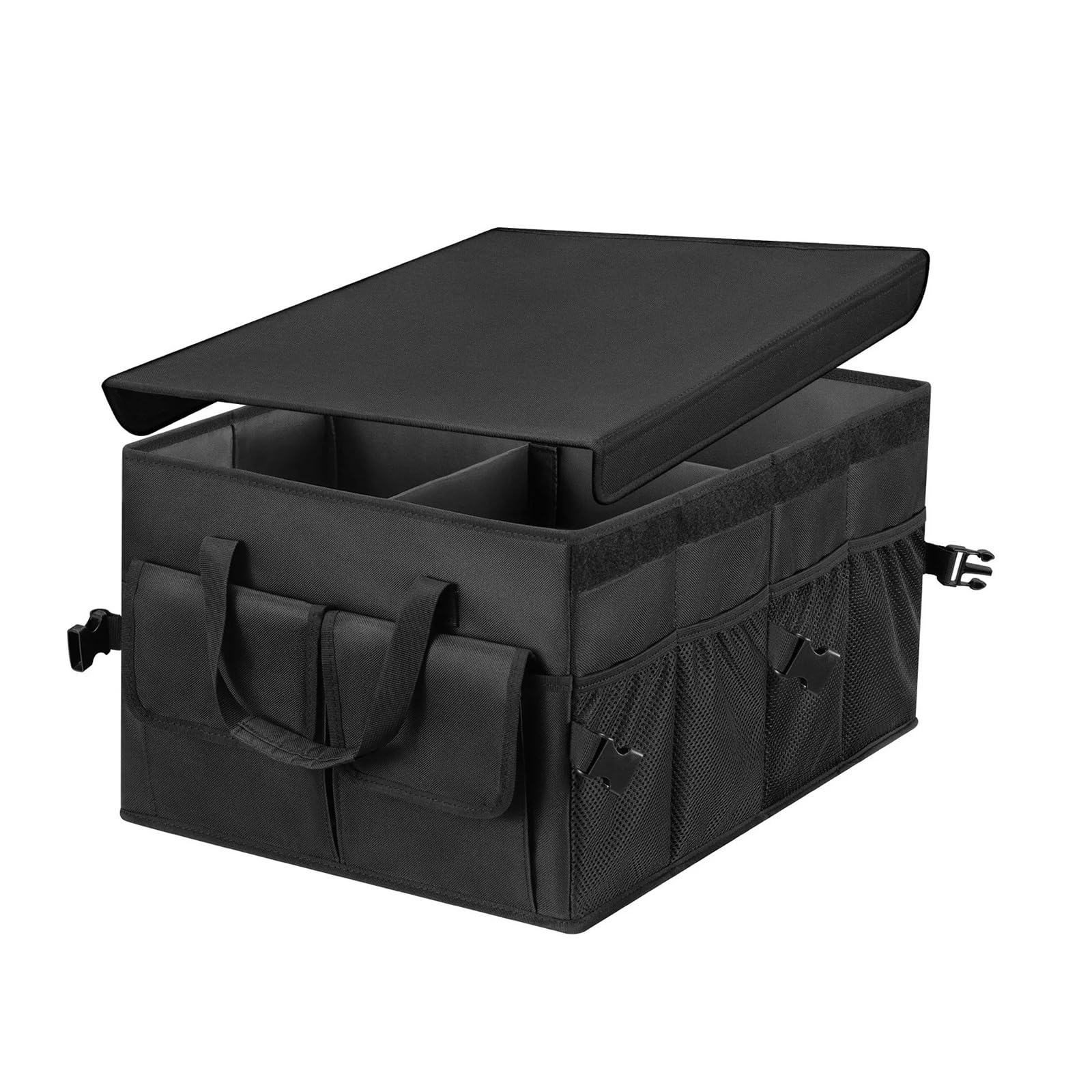 Składany organizer do bagażnika z wieloma przegródkami, wytrzymały organizer z tkaniny Oxford, do sedana, SUV-a, ciężarówki, samochodu, samochodu, (czarny1)