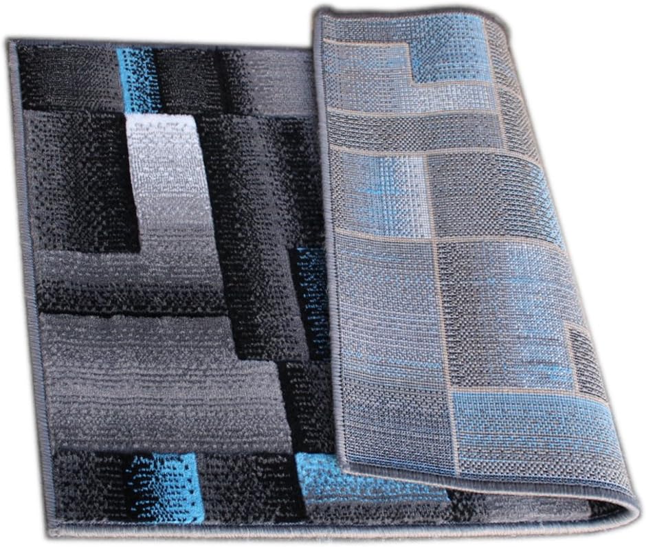 Masada Rugs, Modern Contemporary Area Rug, Blue Grey Black (2 Feet X 3 Feet) Mat