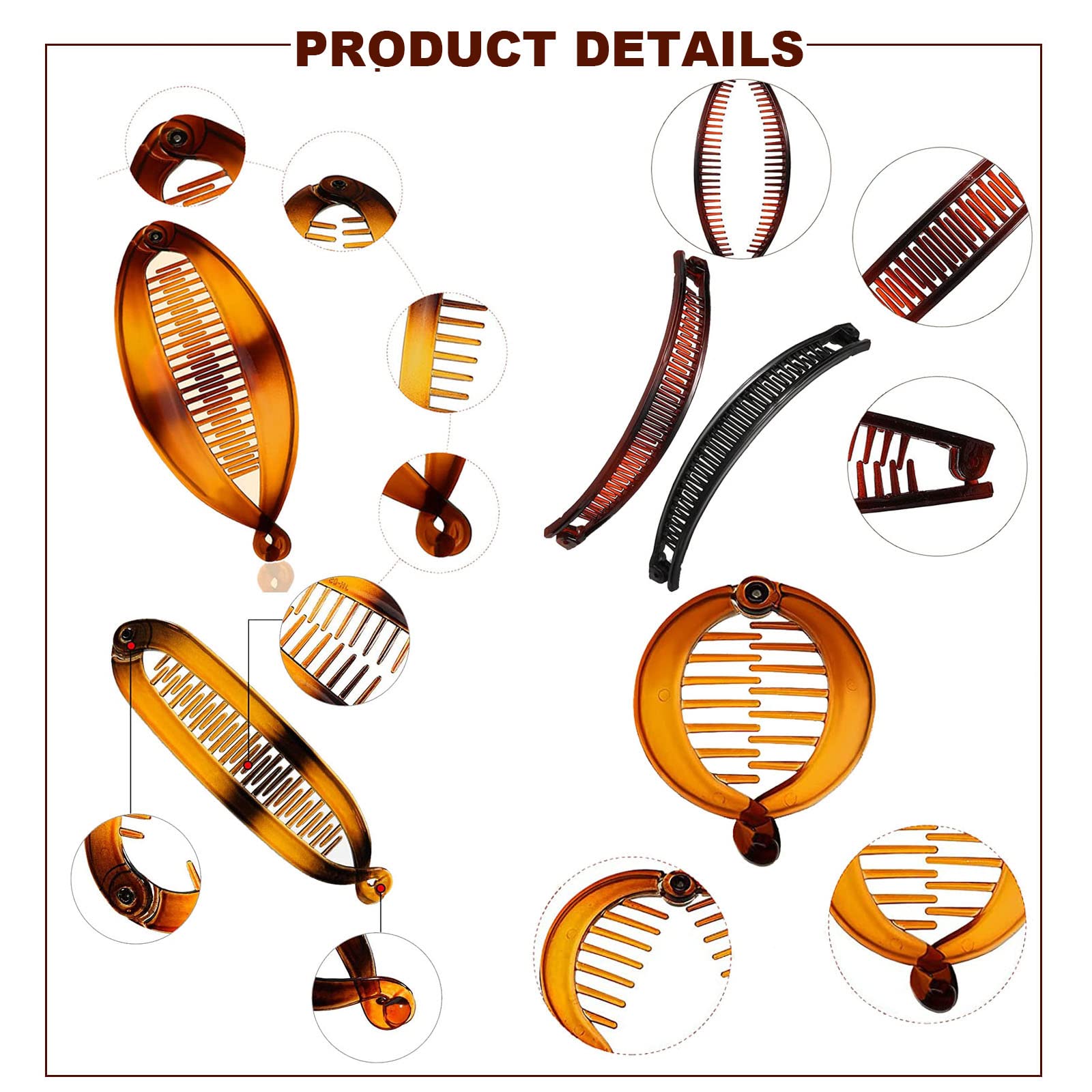 Set Di 4 Fermagli Banana Per Capelli, Pettine In Plastica Lungo 3,5 Pollici - Colori Rosa, Pesca, Giallo, Blu
