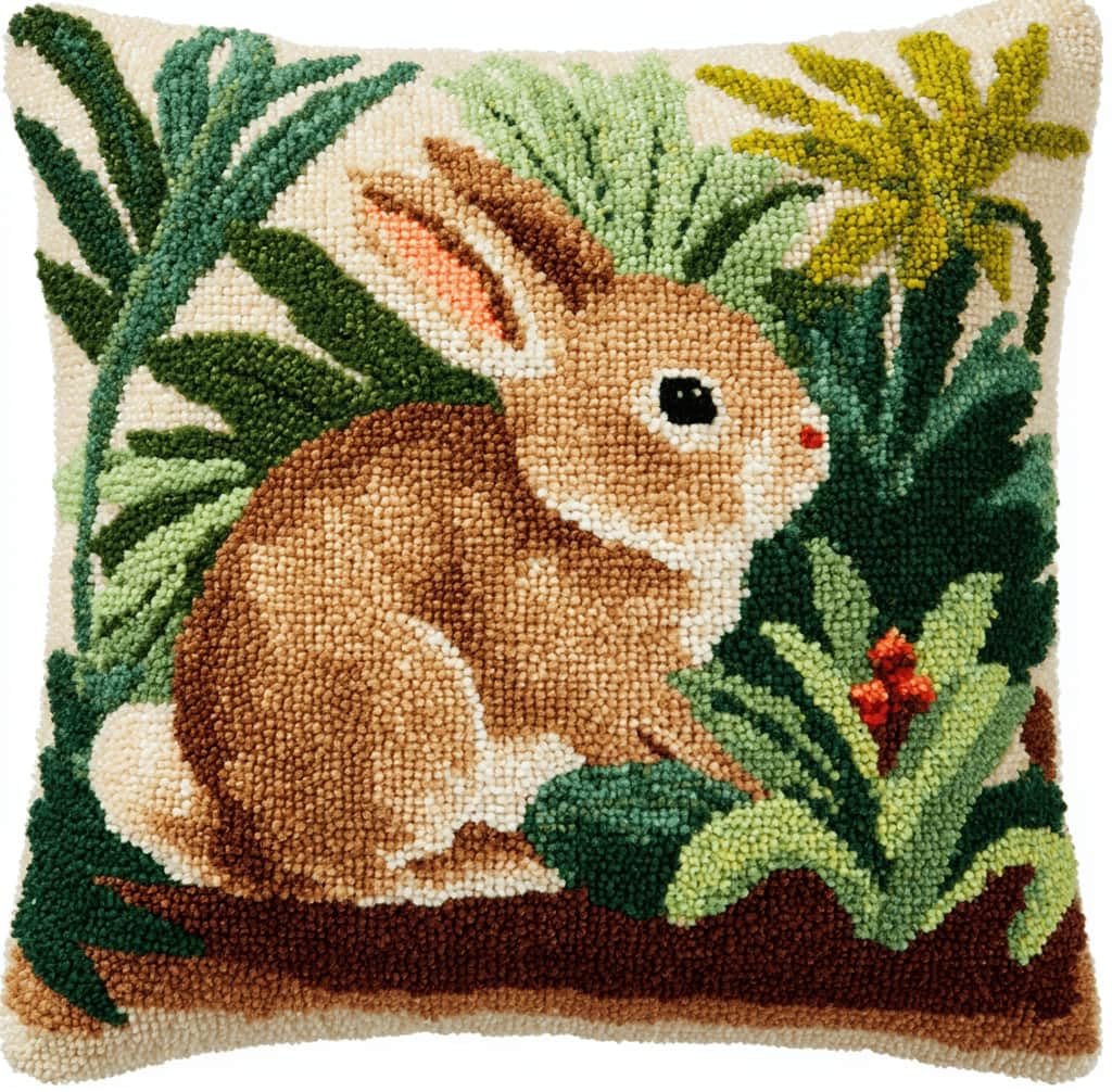 Kitquiver Latch Hook Kits for Adults Rabbit Rug Cover Pillowcase Beginner DIY Needlework Embroidery Kits Handmade Set Craft Sofa Home Decor 43X43Cm