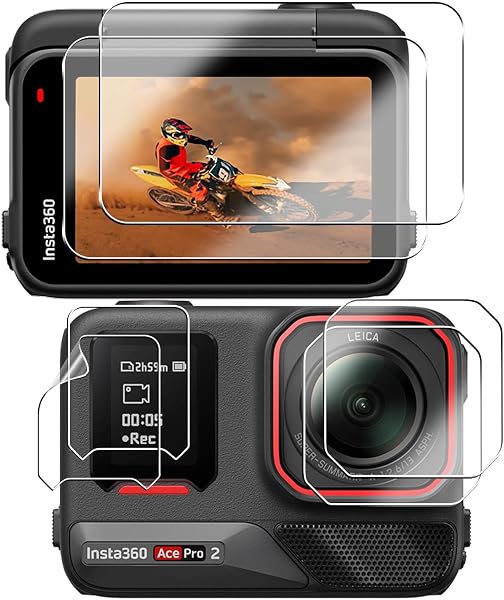 【6枚セット 日本旭硝子製】用 Insta360 Ace Pro 2 保護フィルム フィルム 用 インスタ360 ace pro2 カメラレンズ保護フィルム 高透過率 液晶保護フィルム 硬度9H 耐衝撃 飛散防止 超薄型 ケースに干涉なし 【正面画面2枚 + サブ画面2枚+背面画面保護フィルム2枚】用 Insta360 Ace Pro 2 アクセサリー - 1